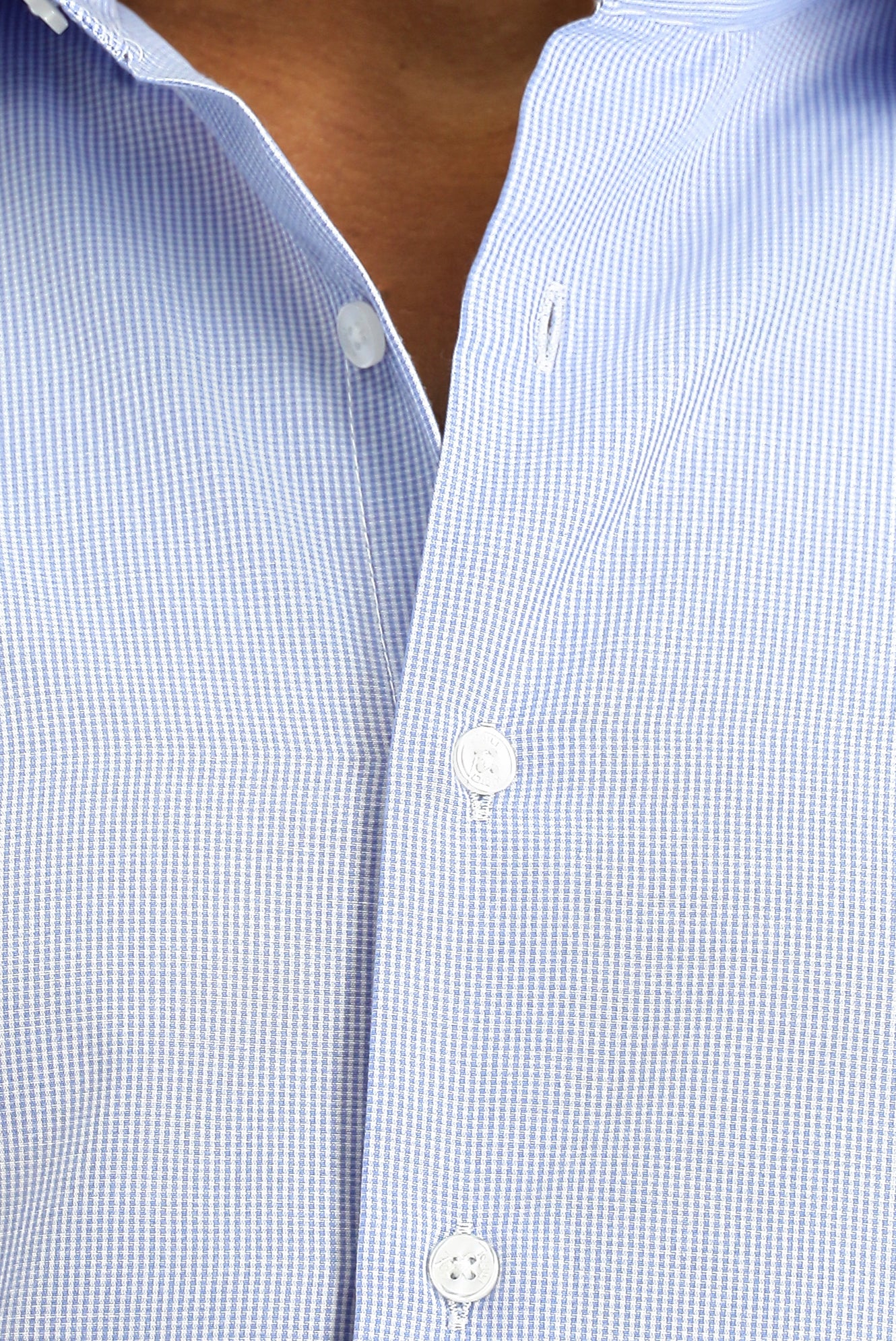 Açık Mavi Uzun Kol Slim Fit Dar Kesim Klasik Desenli Pamuklu Kolay Ütülenebilir Gömlek - Image 5
