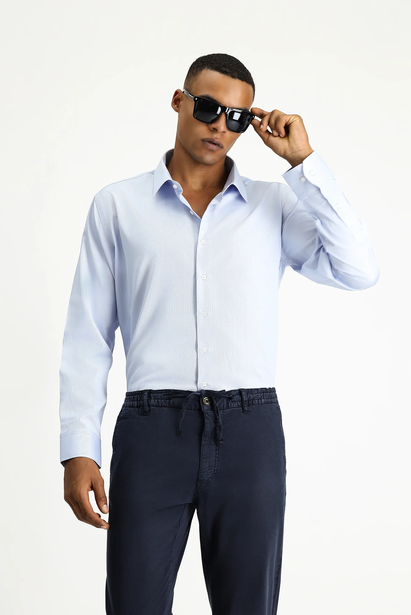 Açık Mavi Uzun Kol Slim Fit Dar Kesim Klasik Desenli Pamuklu Kolay Ütülenebilir Gömlek