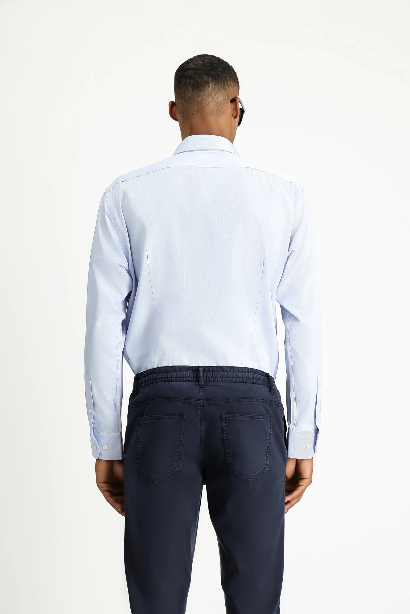 Açık Mavi Uzun Kol Slim Fit Dar Kesim Klasik Desenli Pamuklu Kolay Ütülenebilir Gömlek - Image 4