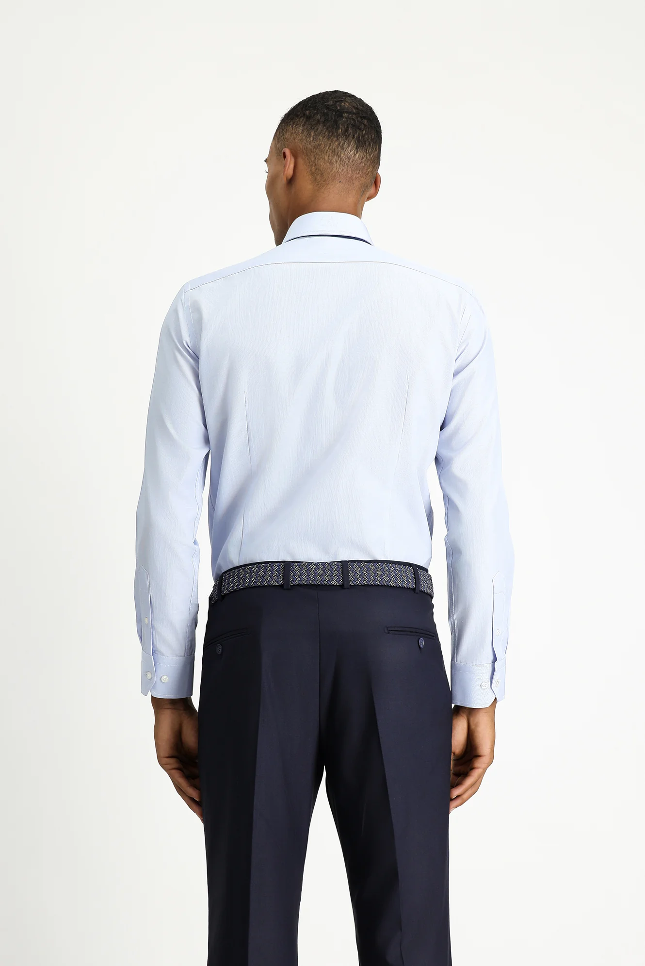 Açık Mavi Uzun Kol Slim Fit Klasik Yaka Pamuklu Kolay Ütülenebilir Desenli Gömlek - Image 4