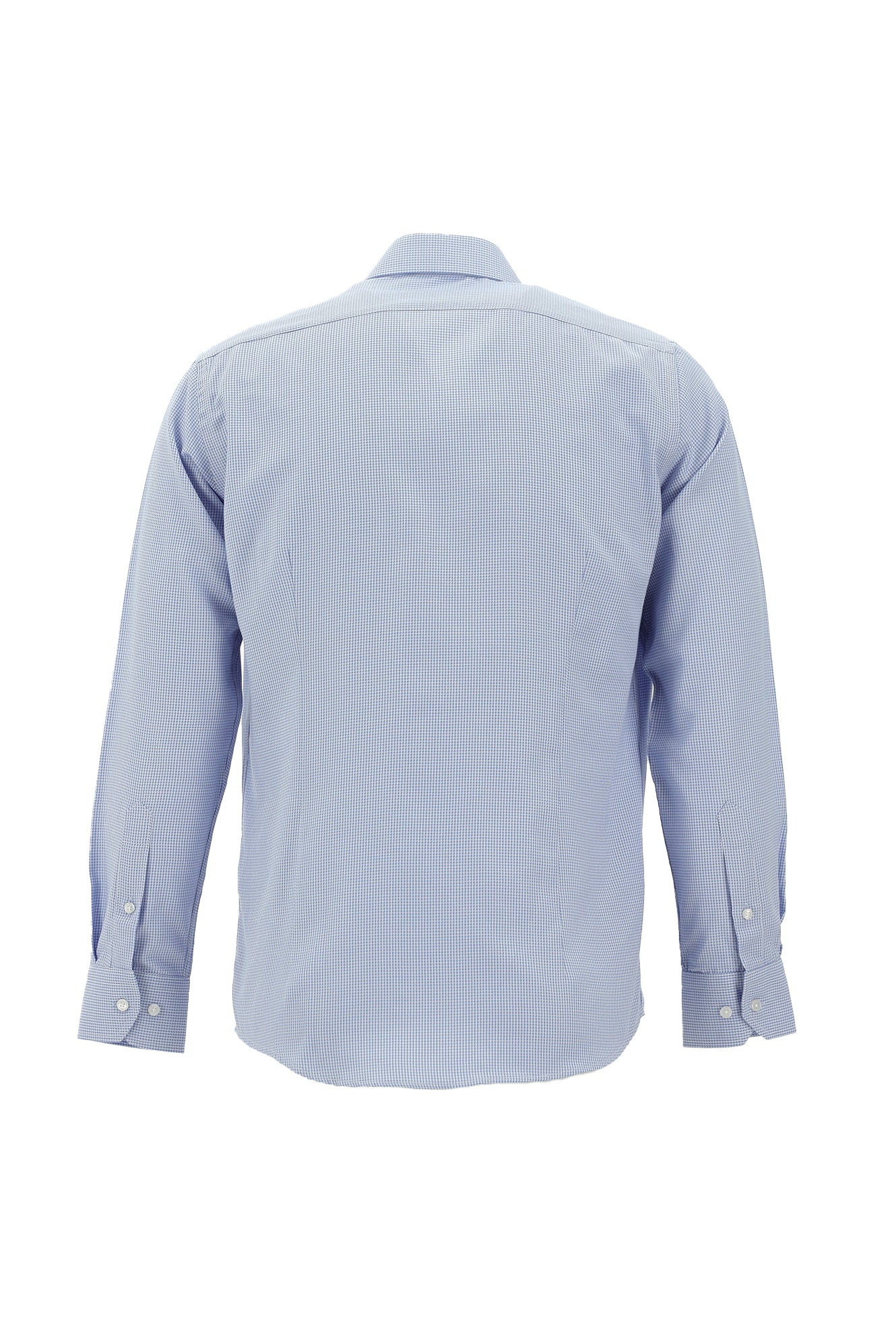 Açık Mavi Uzun Kol Slim Fit Dar Kesim Klasik Desenli Pamuklu Kolay Ütülenebilir Gömlek - Image 2