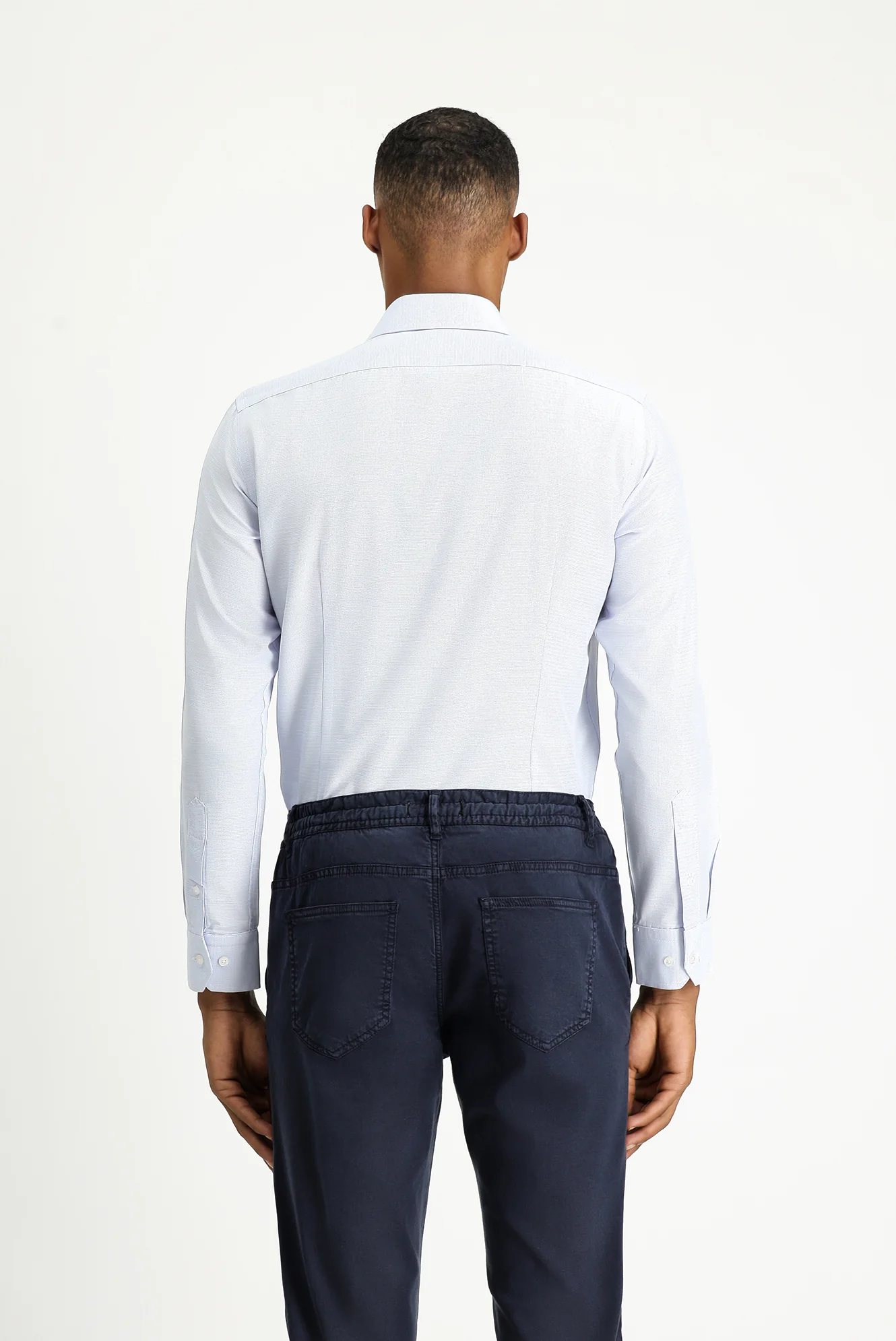 Açık Mavi Uzun Kol Slim Fit Klasik Yaka Pamuklu Kolay Ütülenebilir Desenli Gömlek - Image 4