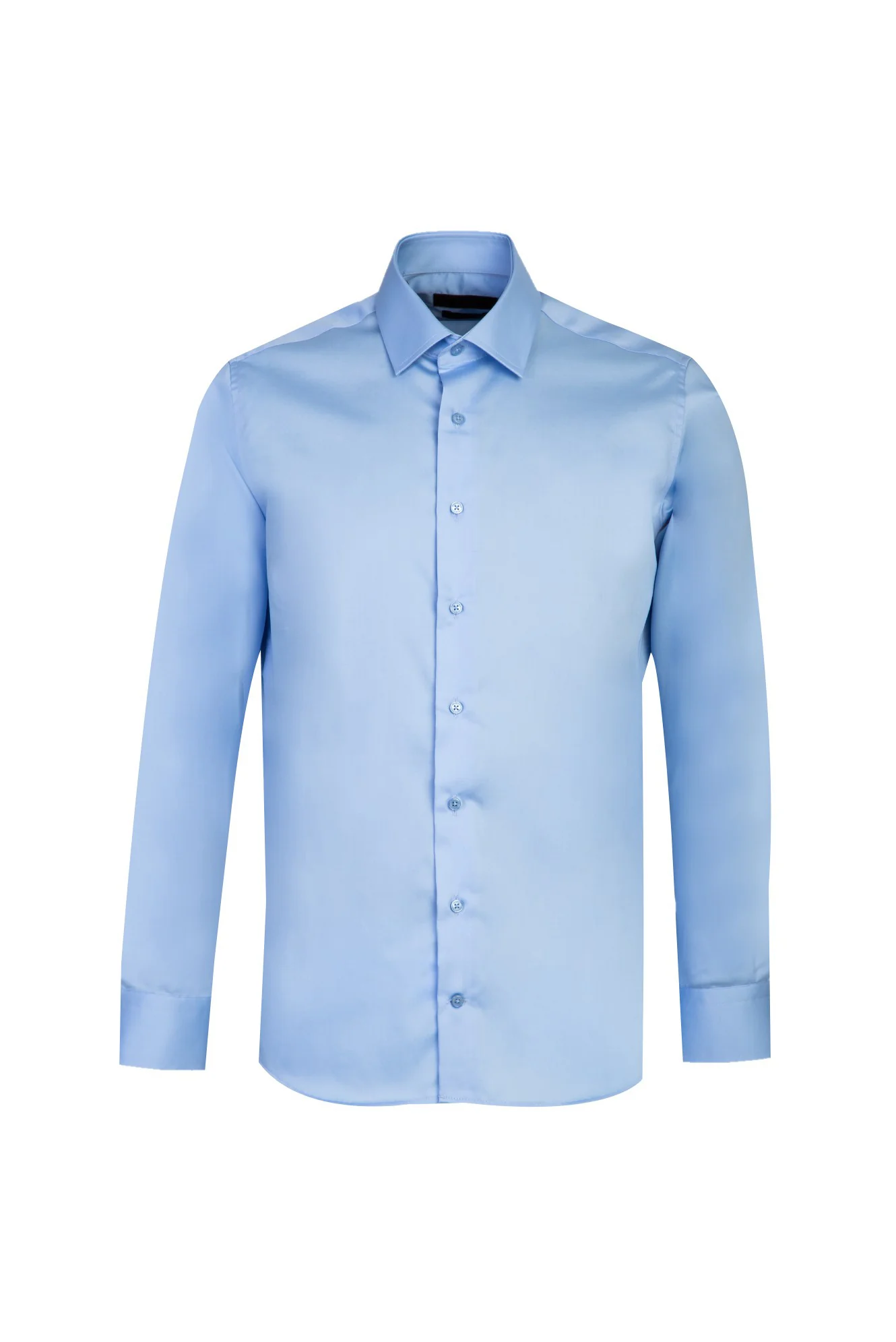 Açık Mavi Uzun Kol Slim Fit Dar Kesim Klasik Non Iron Saten Pamuklu Gömlek