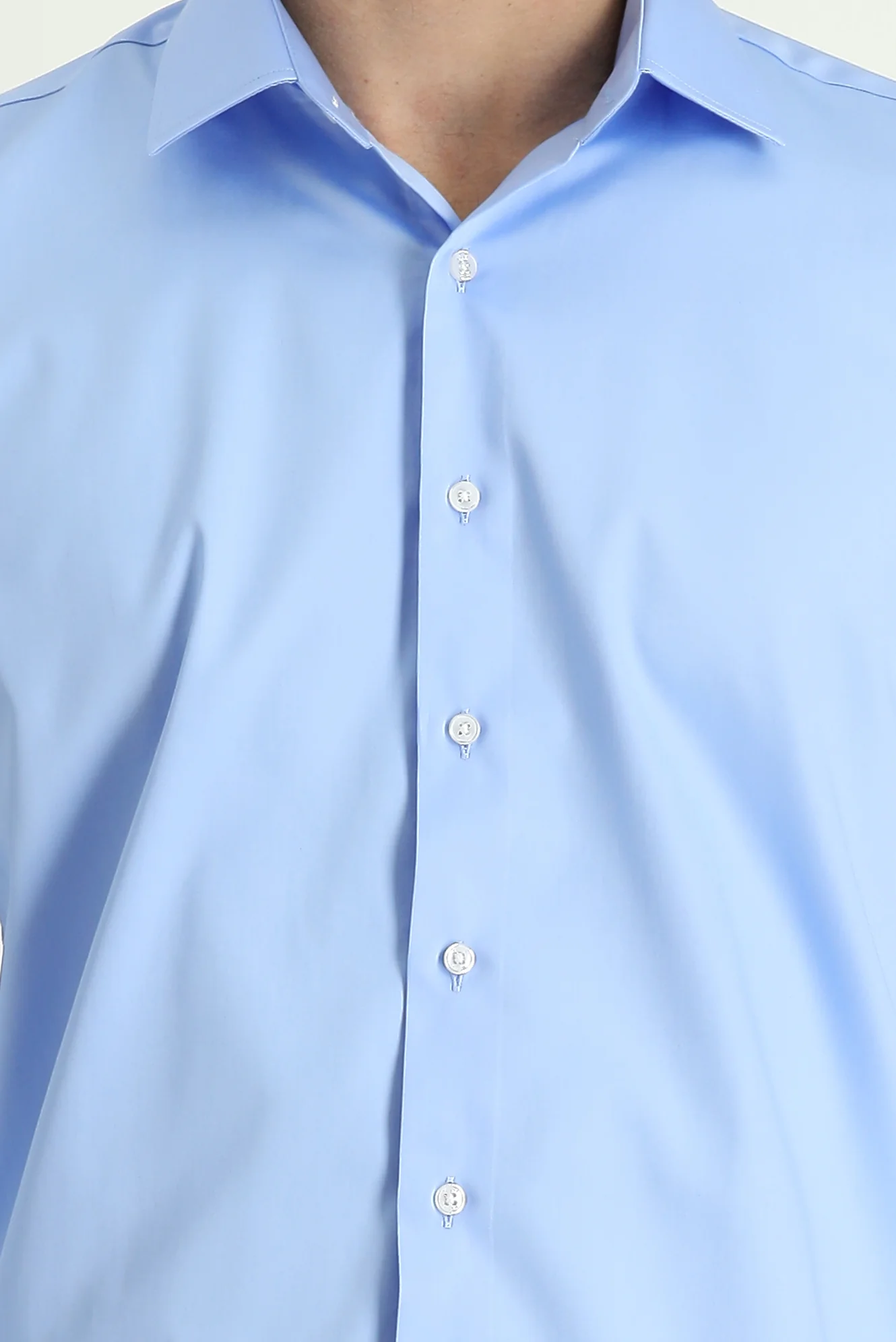 Açık Mavi Uzun Kol Slim Fit Dar Kesim Klasik Pamuk Gömlek - Image 3