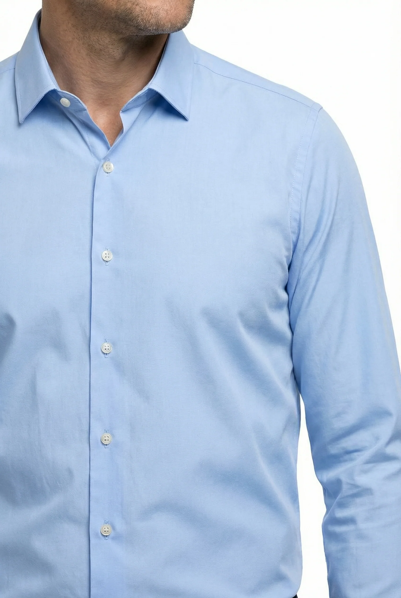 Açık Mavi Uzun Kol Slim Fit Dar Kesim Klasik Nano Care Su İtici Leke Tutmaz 4 Mevsim Pamuk Gömlek - Image 3