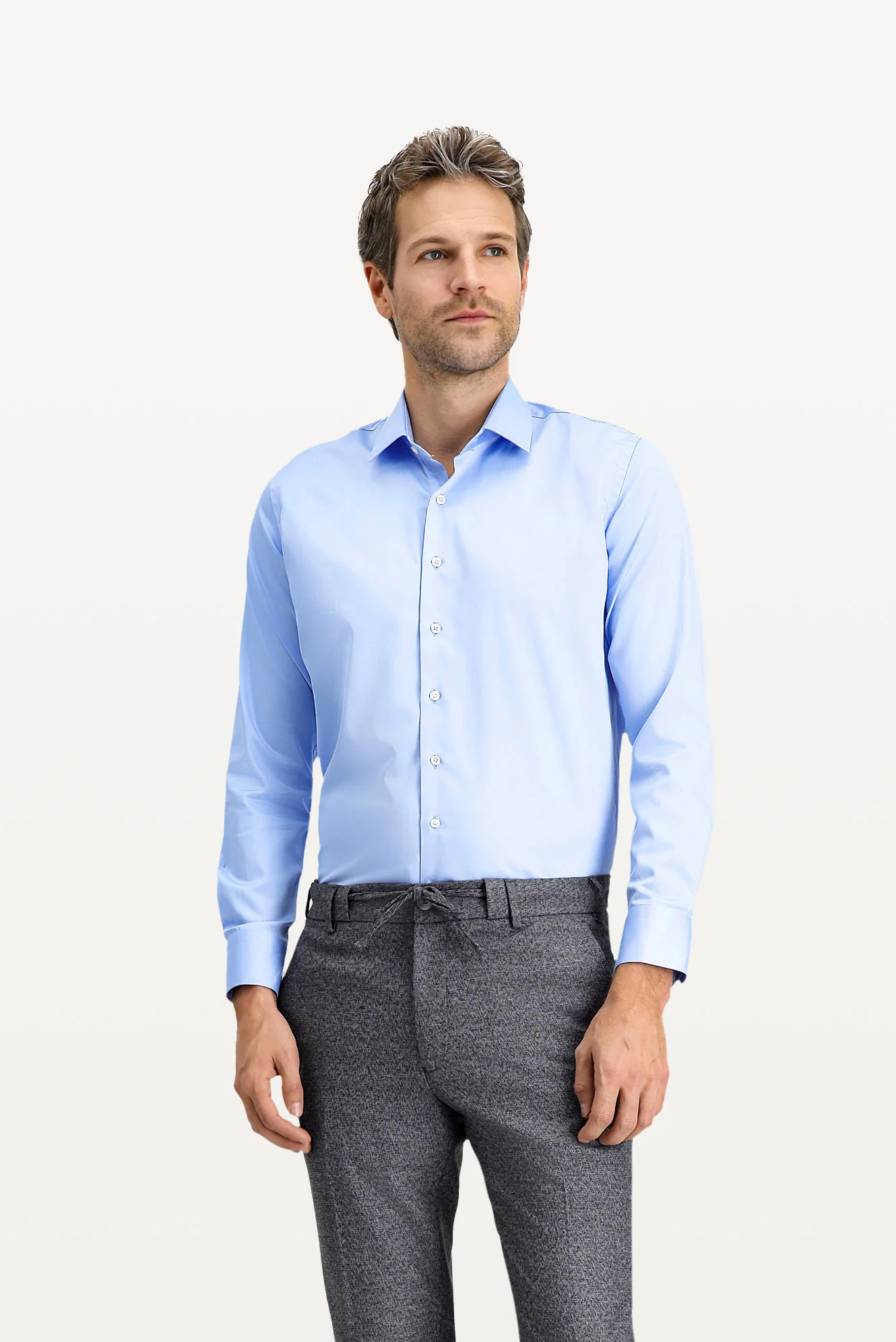 Açık Mavi Uzun Kol Slim Fit Dar Kesim Klasik Nano Care Su İtici Leke Tutmaz 4 Mevsim Pamuk Gömlek - Image 3