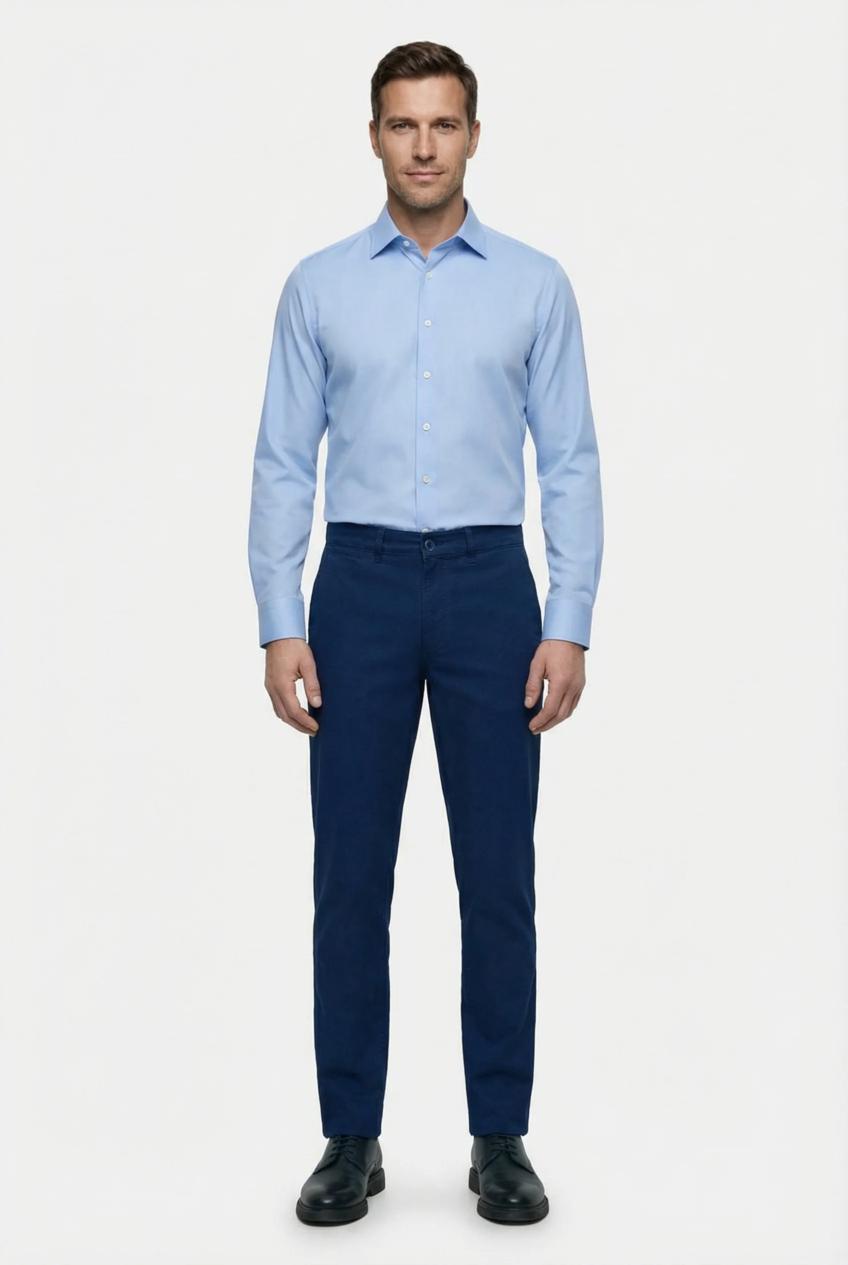 Açık Mavi Uzun Kol Slim Fit Dar Kesim Klasik Nano Care Su İtici Leke Tutmaz 4 Mevsim Pamuk Gömlek - Image 3