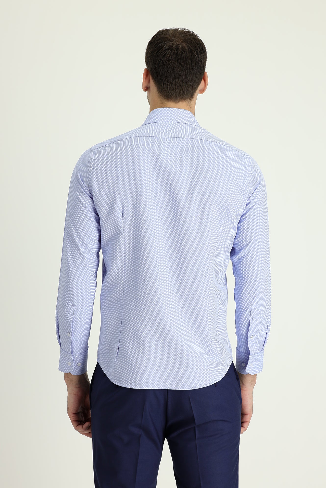 Açık Mavi Uzun Kol Slim Fit Dar Kesim Klasik Pamuklu Kolay Ütülenebilir Gömlek - Image 3