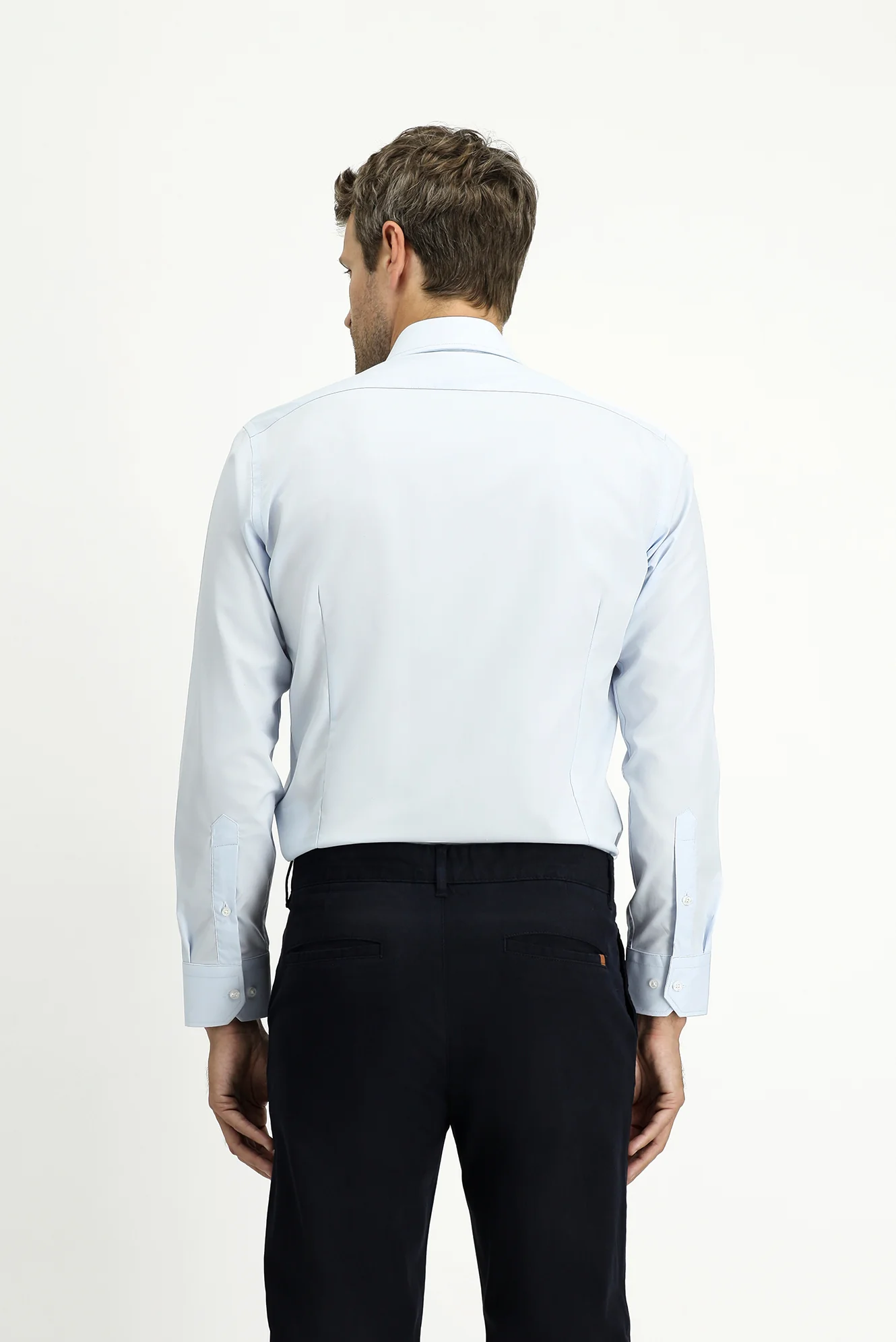 Açık Mavi Uzun Kol Slim Fit %100 Pamuk 4 Mevsim Kolay Ütülenebilir Nefes Alan Erkek Easy Care Klasik Gömlek - Image 4