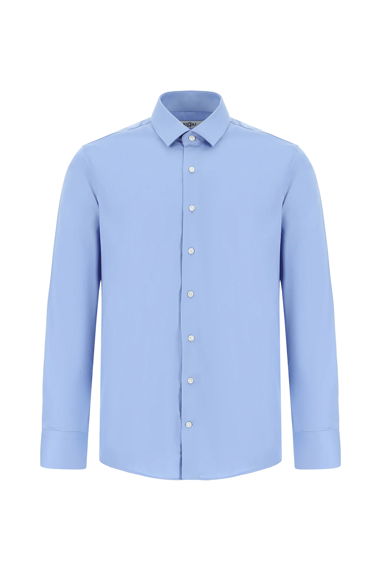 Açık Mavi Uzun Kol Slim Fit Dar Kesim Pamuklu Non Iron Ütü Gerektirmeyen Saten Klasik Gömlek - Image 7