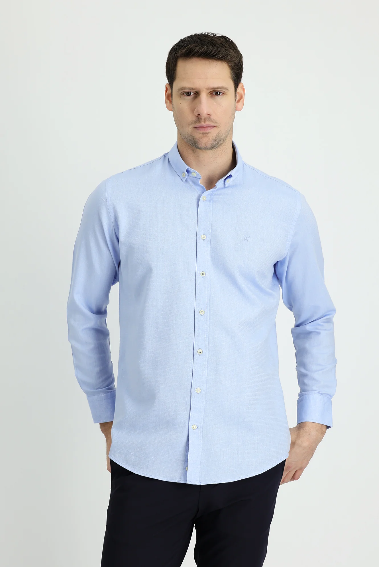 Açık Mavi Uzun Kol Slim Fit Dar Kesim Spor Gömlek