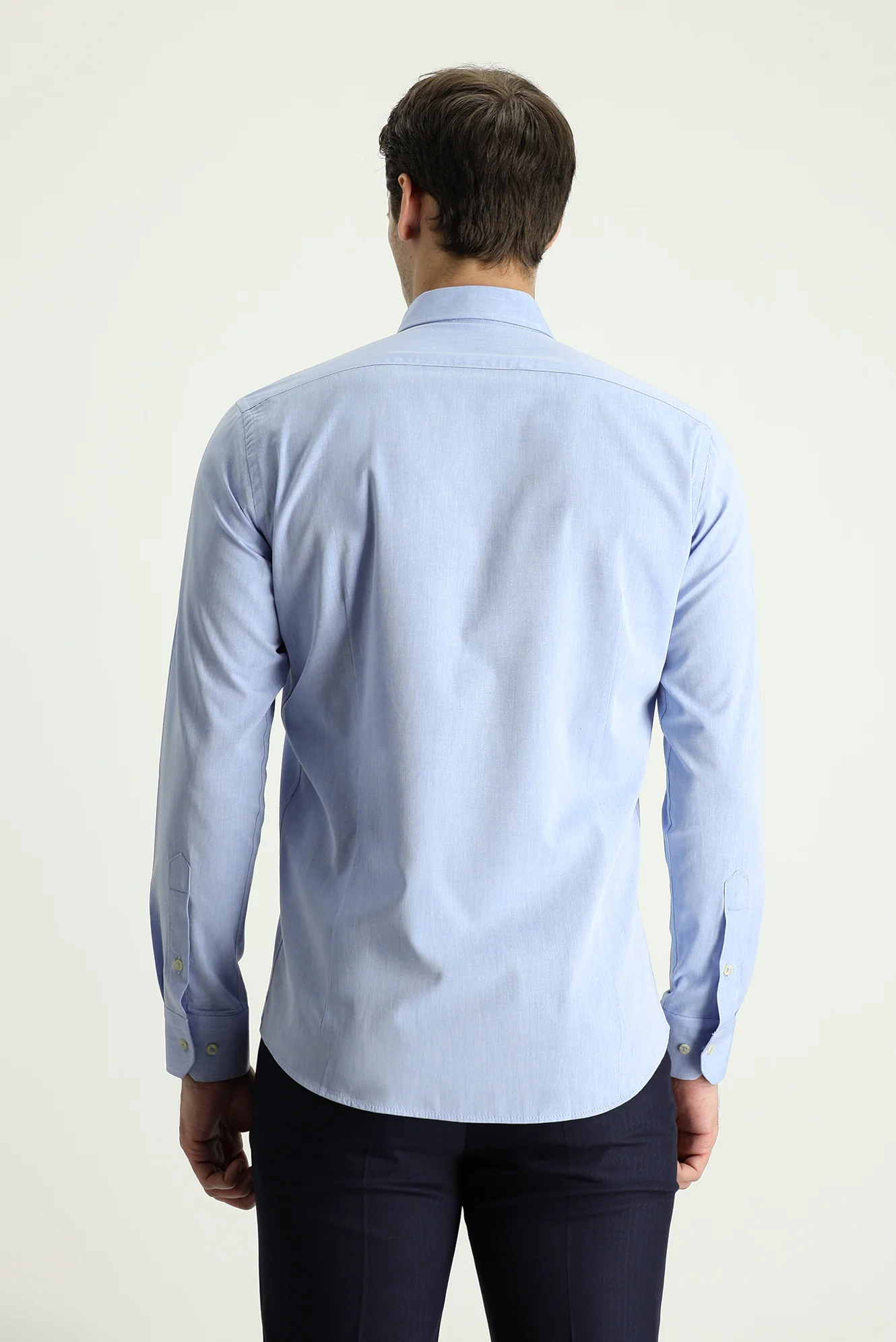 Açık Mavi Uzun Kol Slim Fit Dar Kesim Spor Pamuk Gömlek - Image 3