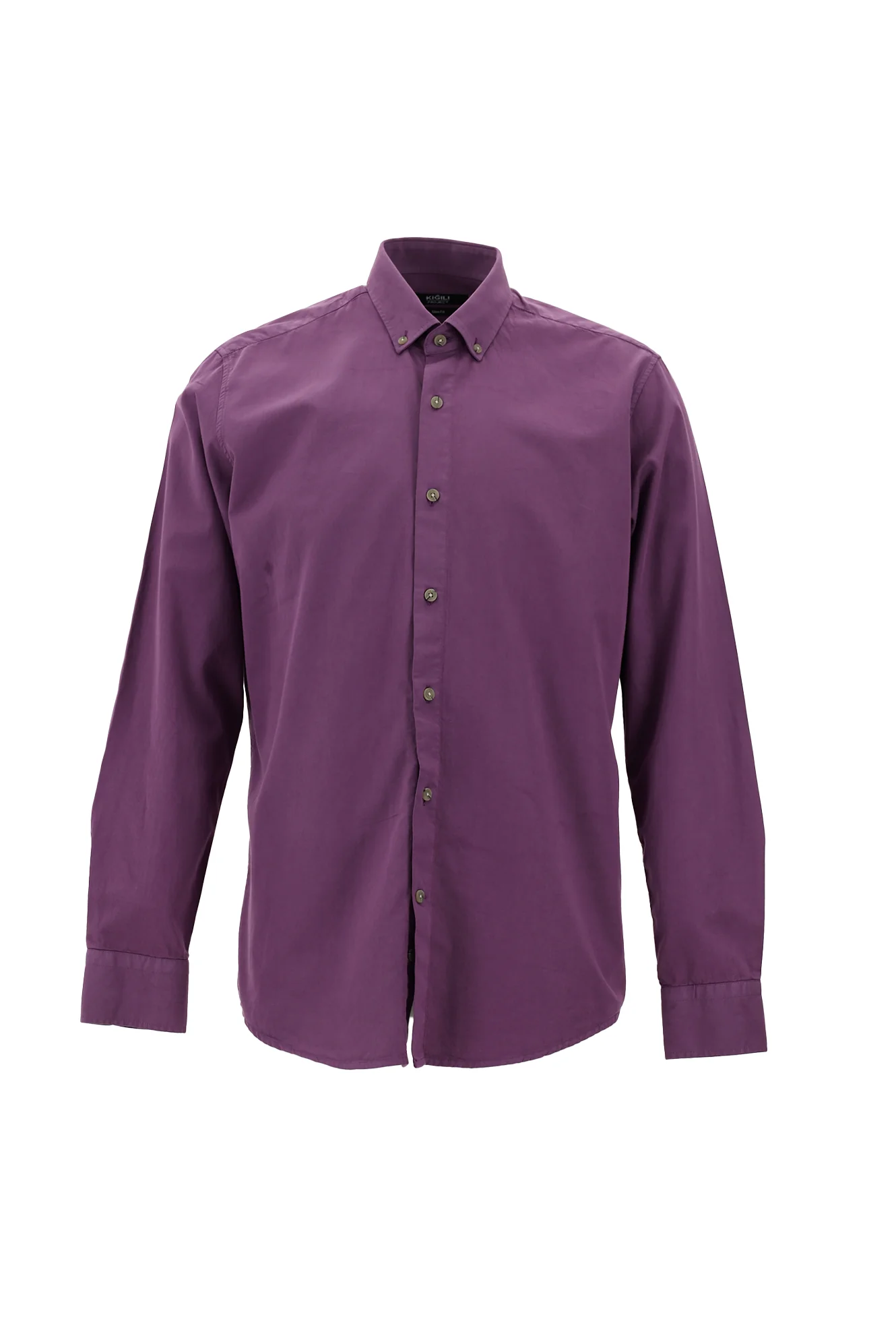 Açık Mor Uzun Kol Slim Fit Dar Kesim Twill Pamuk Düğmeli Yaka Gömlek