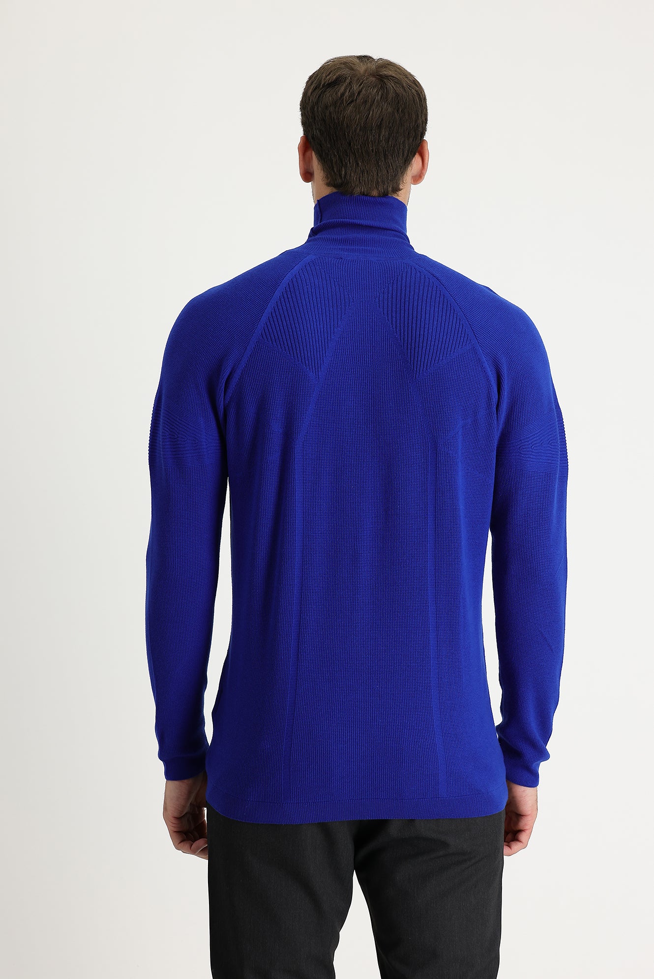 Açık Saks Mavi Balıkçı Yaka Slim Fit Dar Kesim Desenli Pamuklu Triko Kazak - Image 3