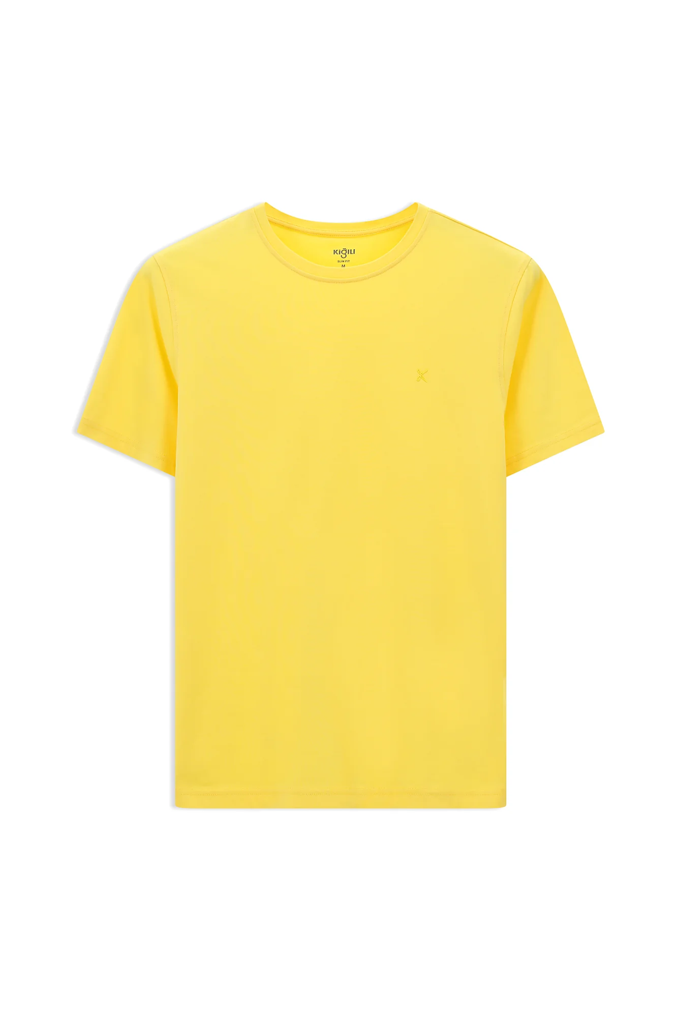 Açık Sarı Bisiklet Yaka Slim Fit Yumuşak Dokulu Pamuklu Likralı Esnek Tişört - Image 8
