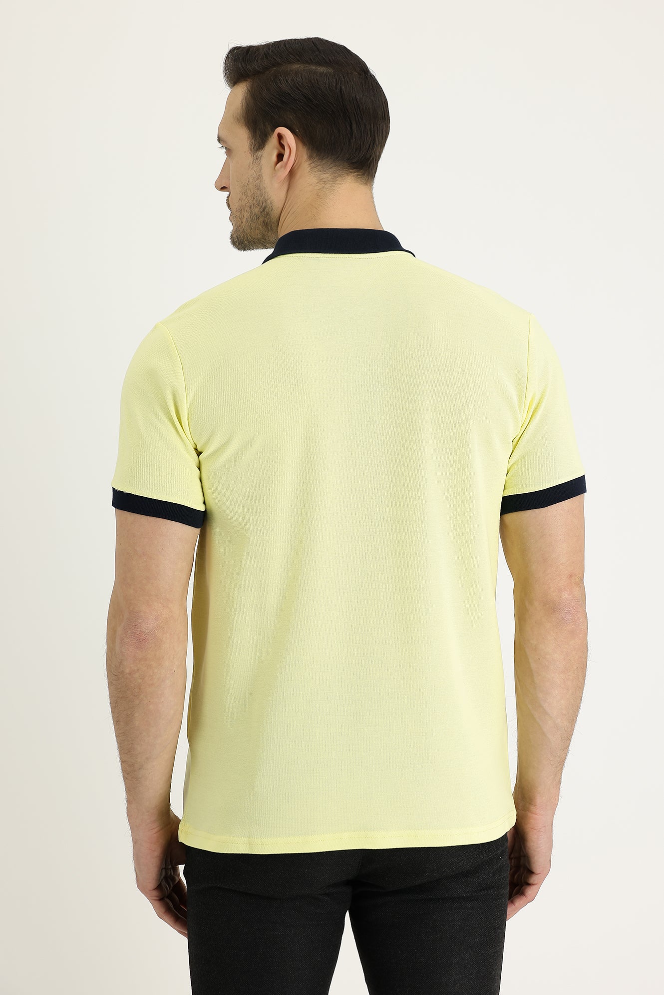 Açık Sarı Polo Yaka Slim Fit Dar Kesim Desenli Pamuk Tişört - Image 2