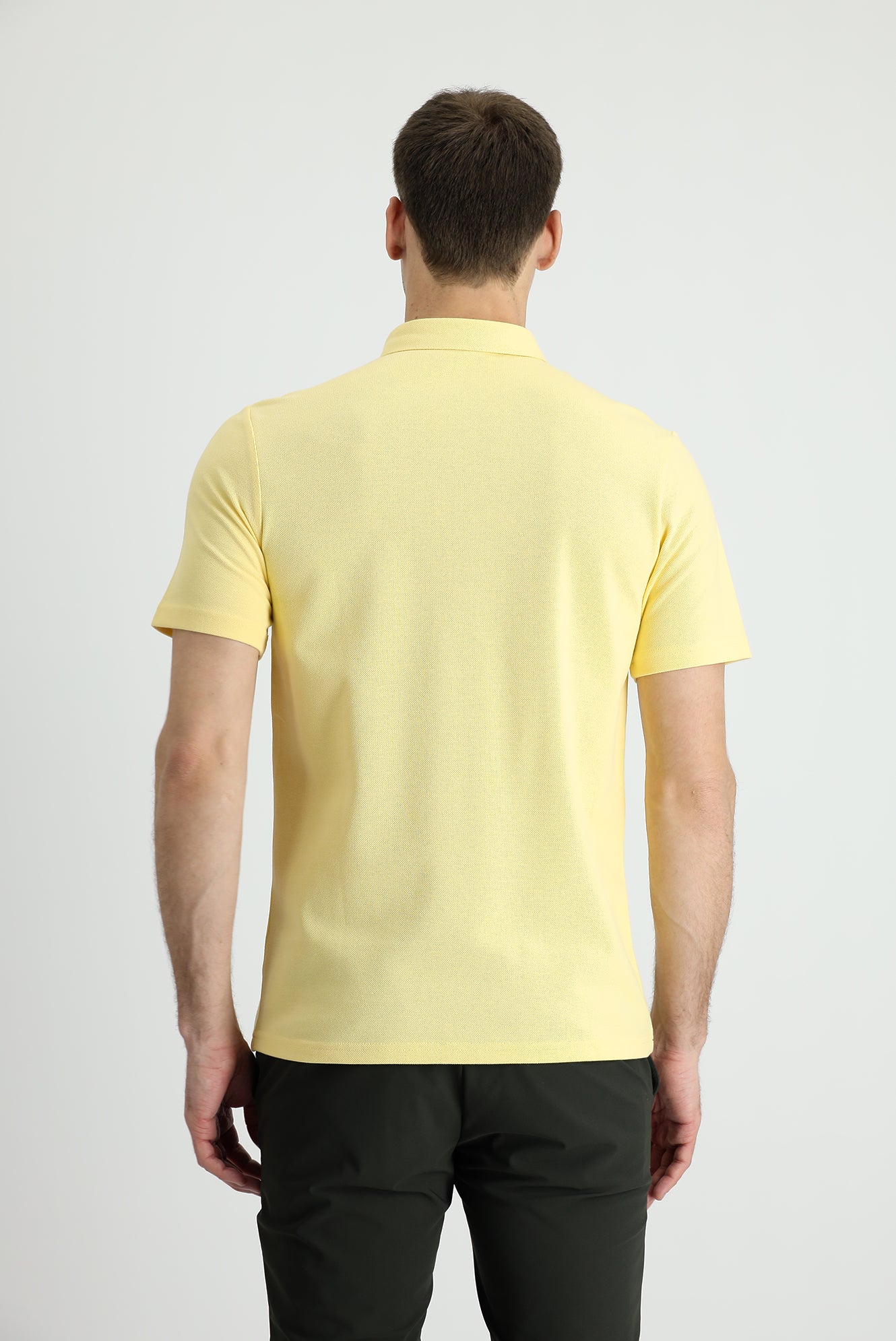 Açık Sarı Polo Yaka Slim Fit Dar Kesim Pamuk Tişört - Image 2