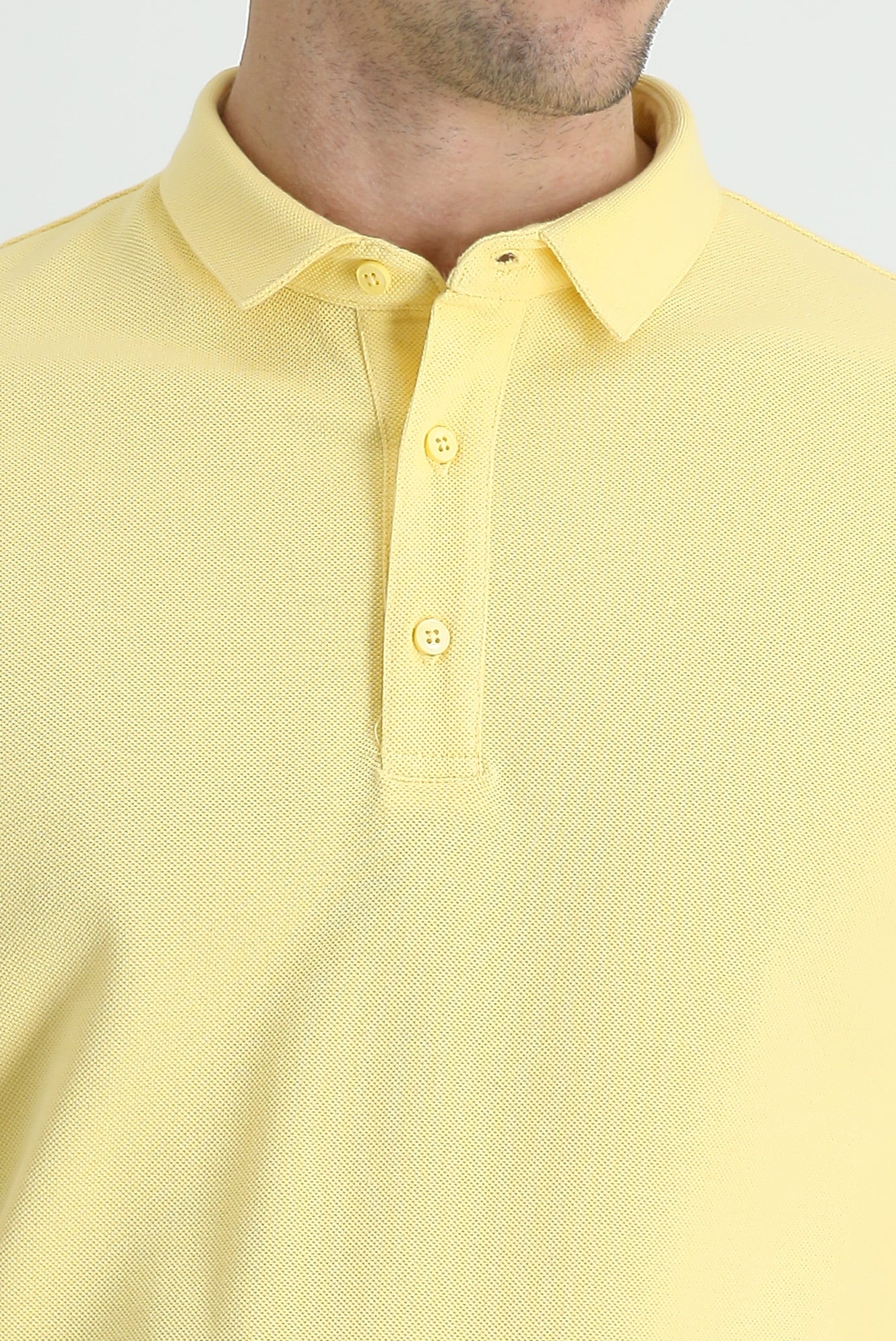 Açık Sarı Polo Yaka Slim Fit Dar Kesim Pamuk Tişört - Image 3