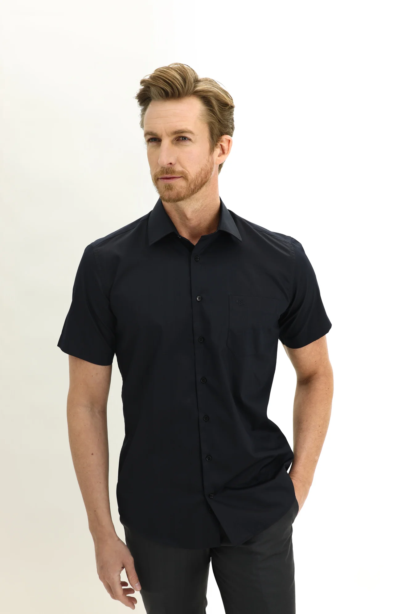 Açık Siyah Kısa Kol Regular Fit Gömlek - Image 3