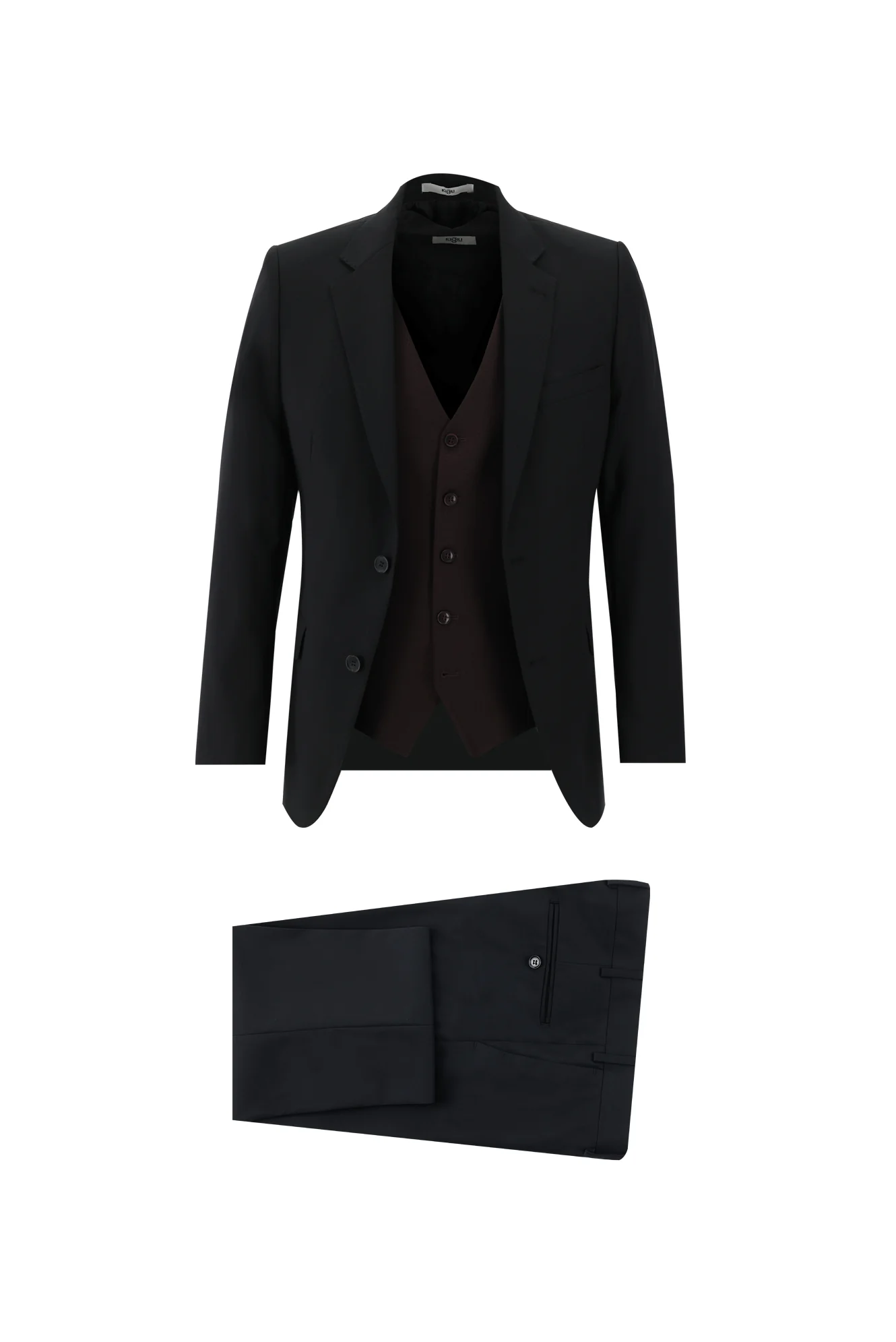 Açık Siyah 7 Drop Slim Fit Dar Kesim Kombinli Yelekli Takım Elbise