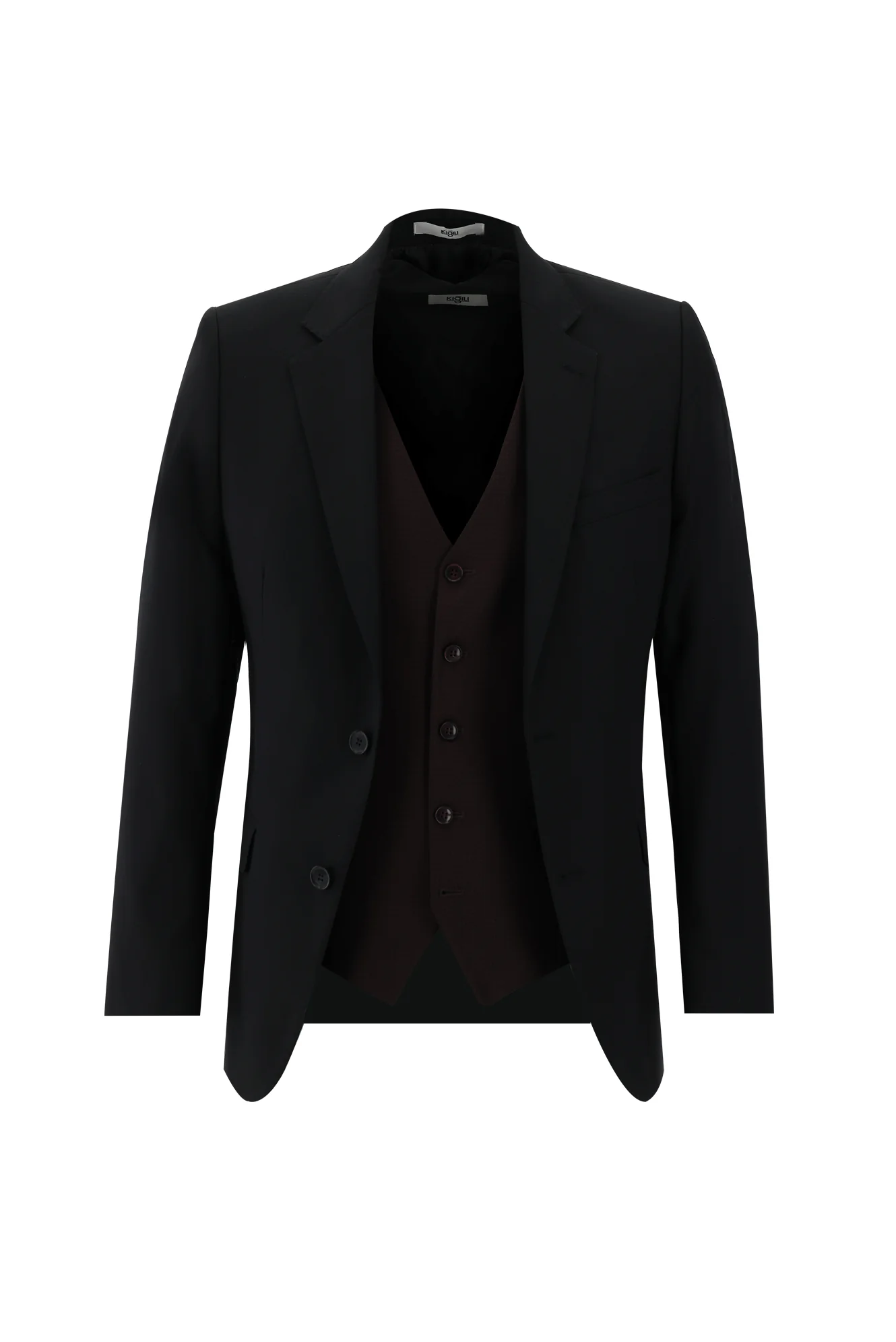 Açık Siyah 7 Drop Slim Fit Dar Kesim Kombinli Yelekli Takım Elbise - Image 2