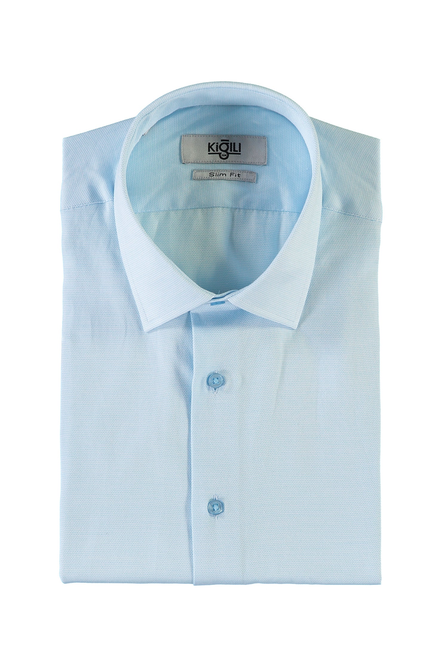 Açık Turkuaz Kısa Kol Slim Fit Dar Kesim Desenli Gömlek