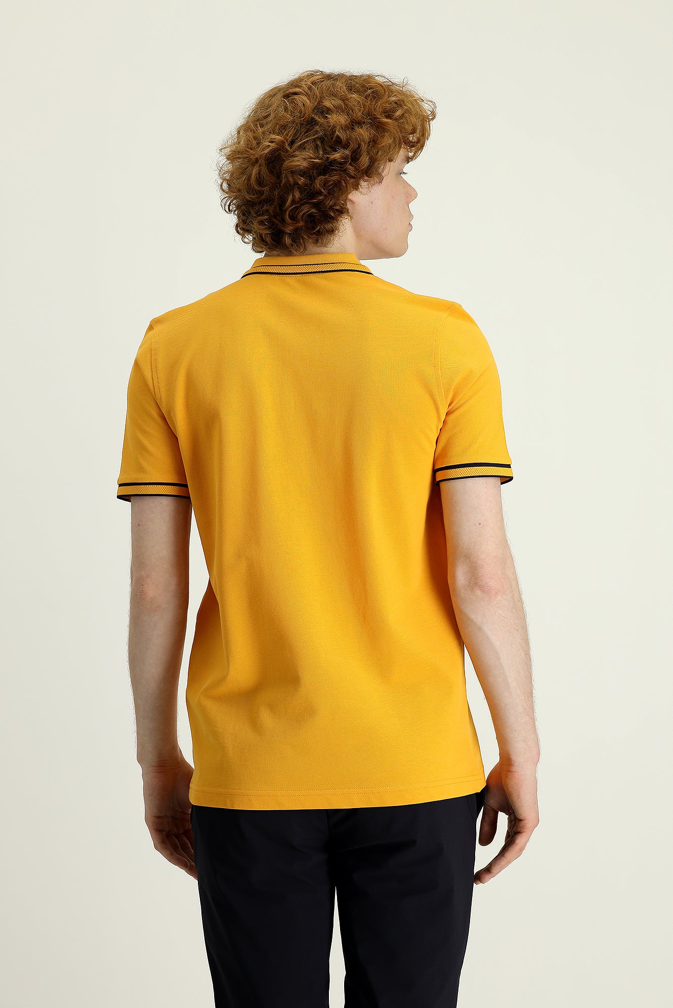 Açık Turuncu Polo Yaka Slim Fit Dar Kesim Pamuk Tişört - Image 3
