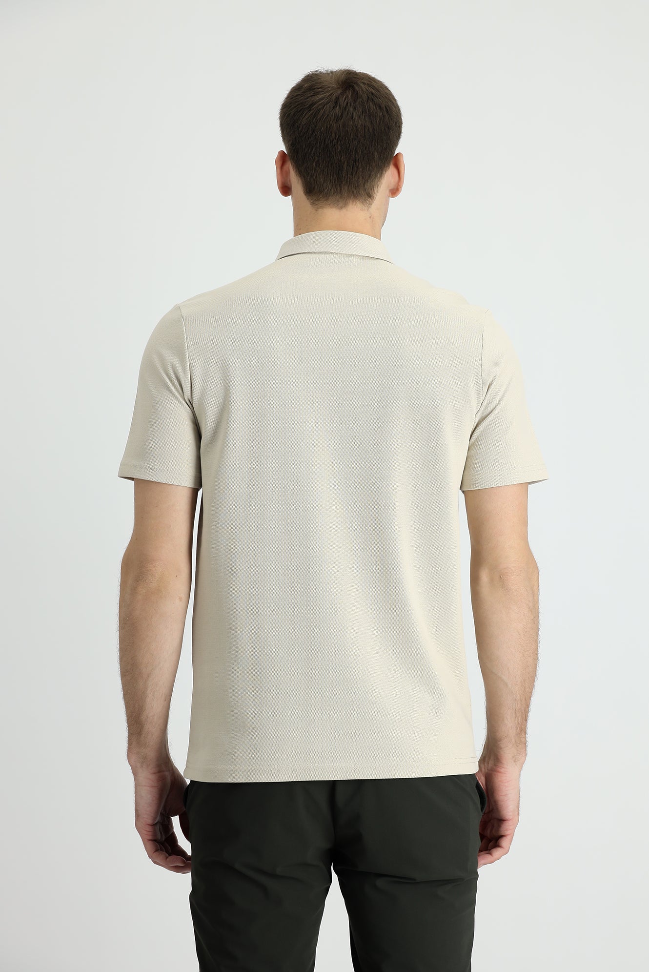 Açık Vizon Polo Yaka Slim Fit Dar Kesim Pamuk Tişört - Image 2