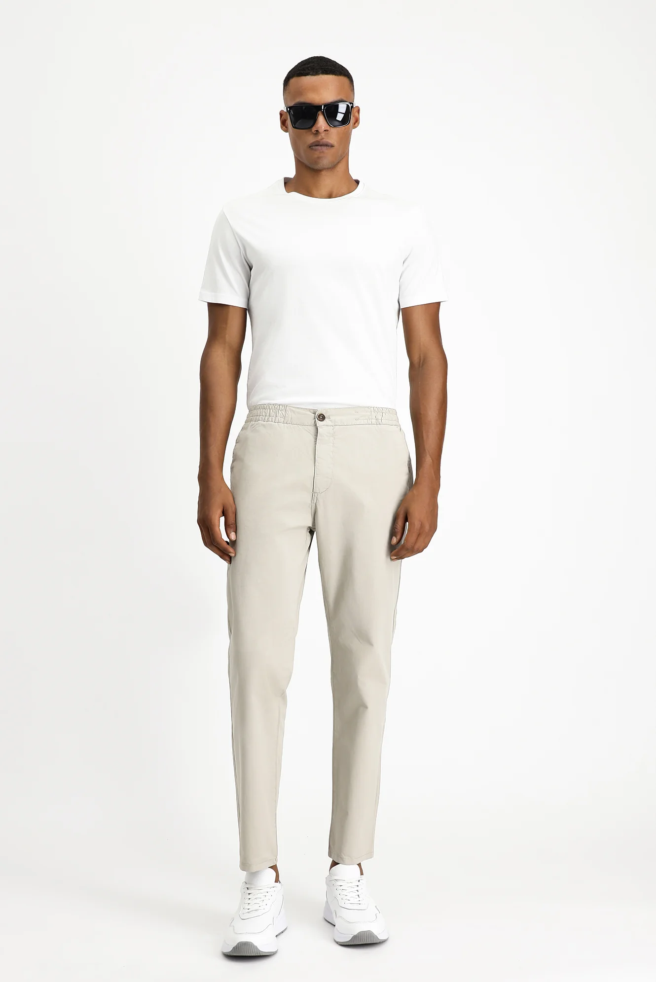 Açık Vizon Regular Fit Standart Kesim Beli Lastikli Likralı Kanvas / Chino Pantolon