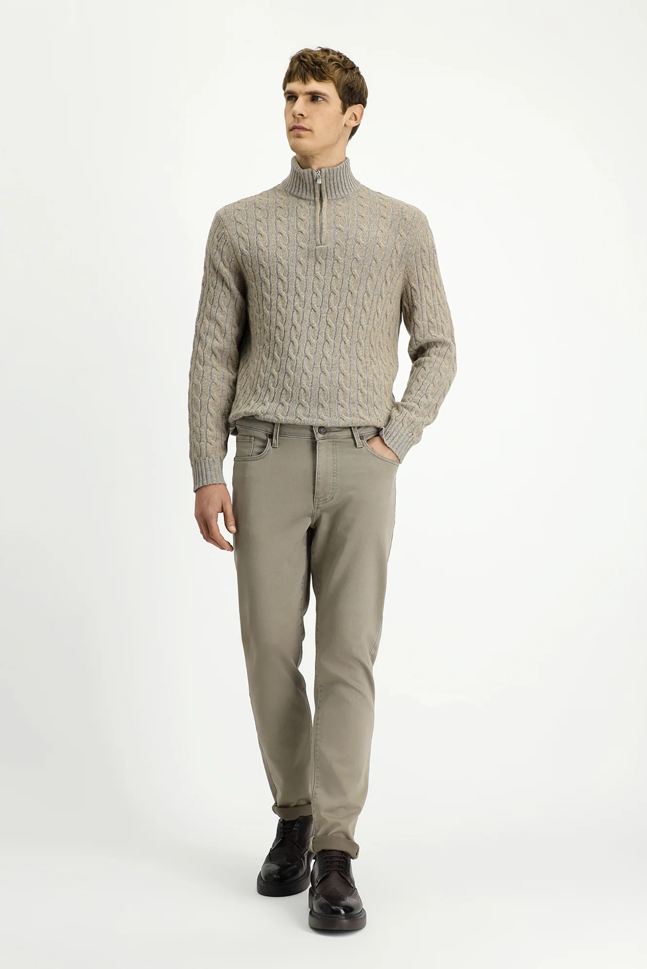 Açık Vizon Regular Fit Standart Kesim Likralı Kanvas / Chino Pantolon - Image 2