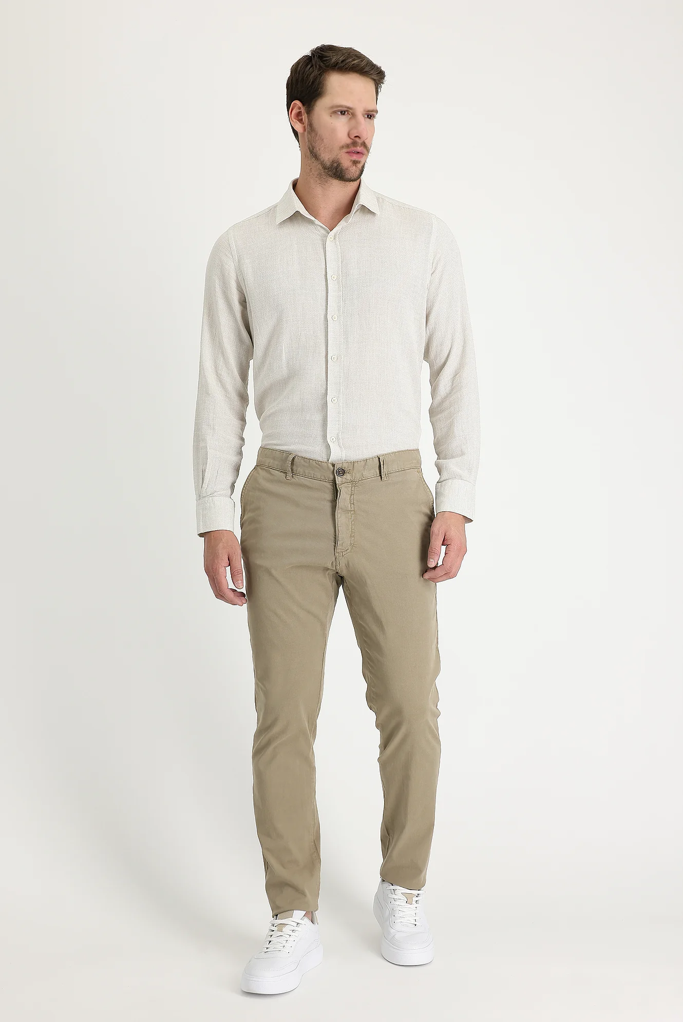 Açık Vizon Regular Fit Standart Kesim Likralı Kanvas / Chino Pantolon