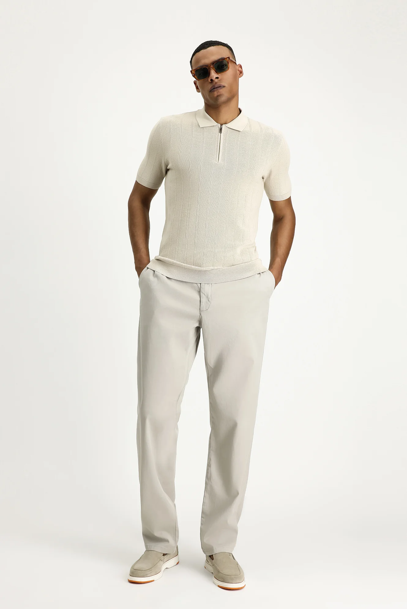 Açık Vizon Relaxed Fit Rahat Kesim Beli Lastikli Likralı Pantolon