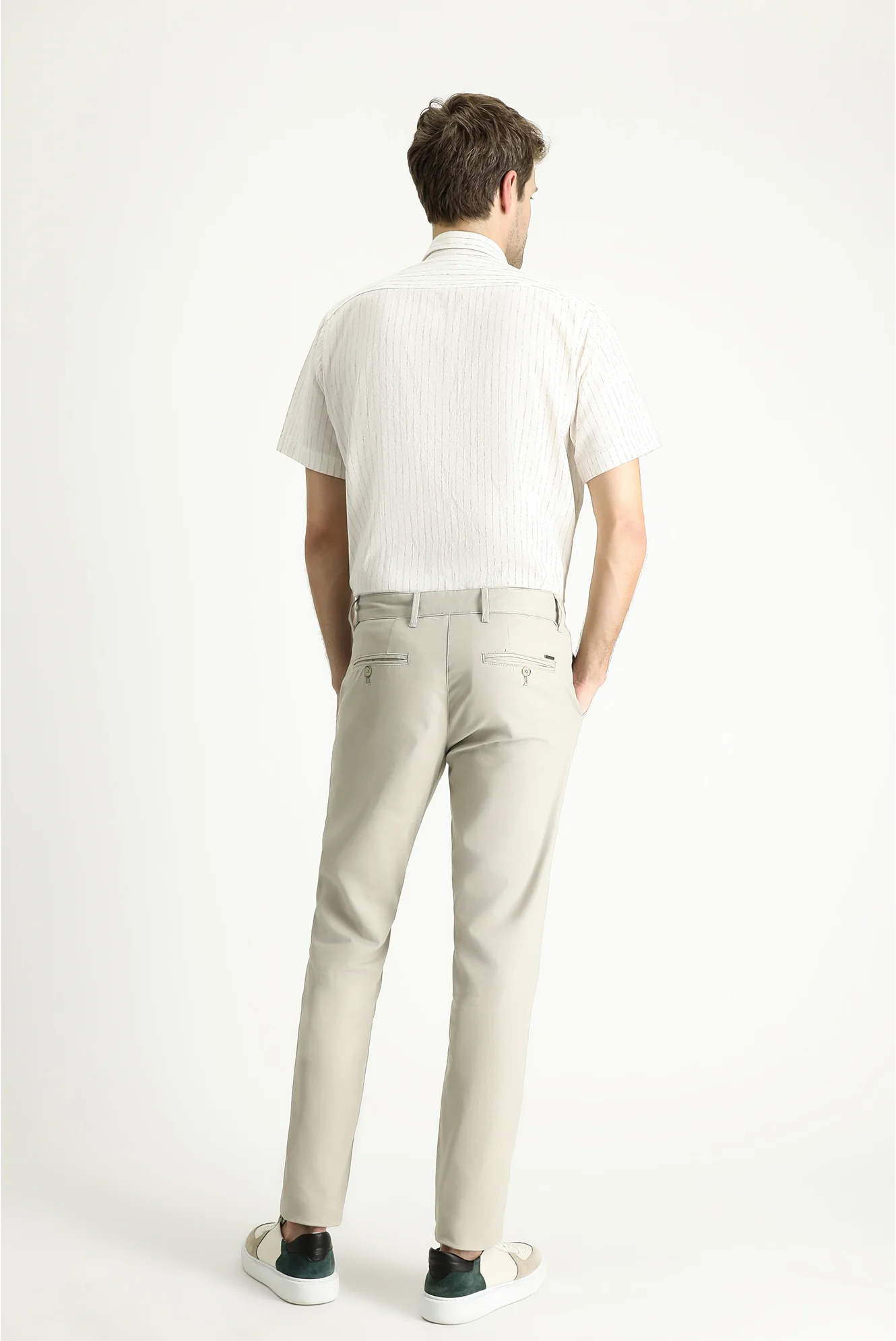 Açık Vizon Relaxed Fit Rahat Kesim Desenli Likralı Kanvas / Chino Pantolon - Image 4