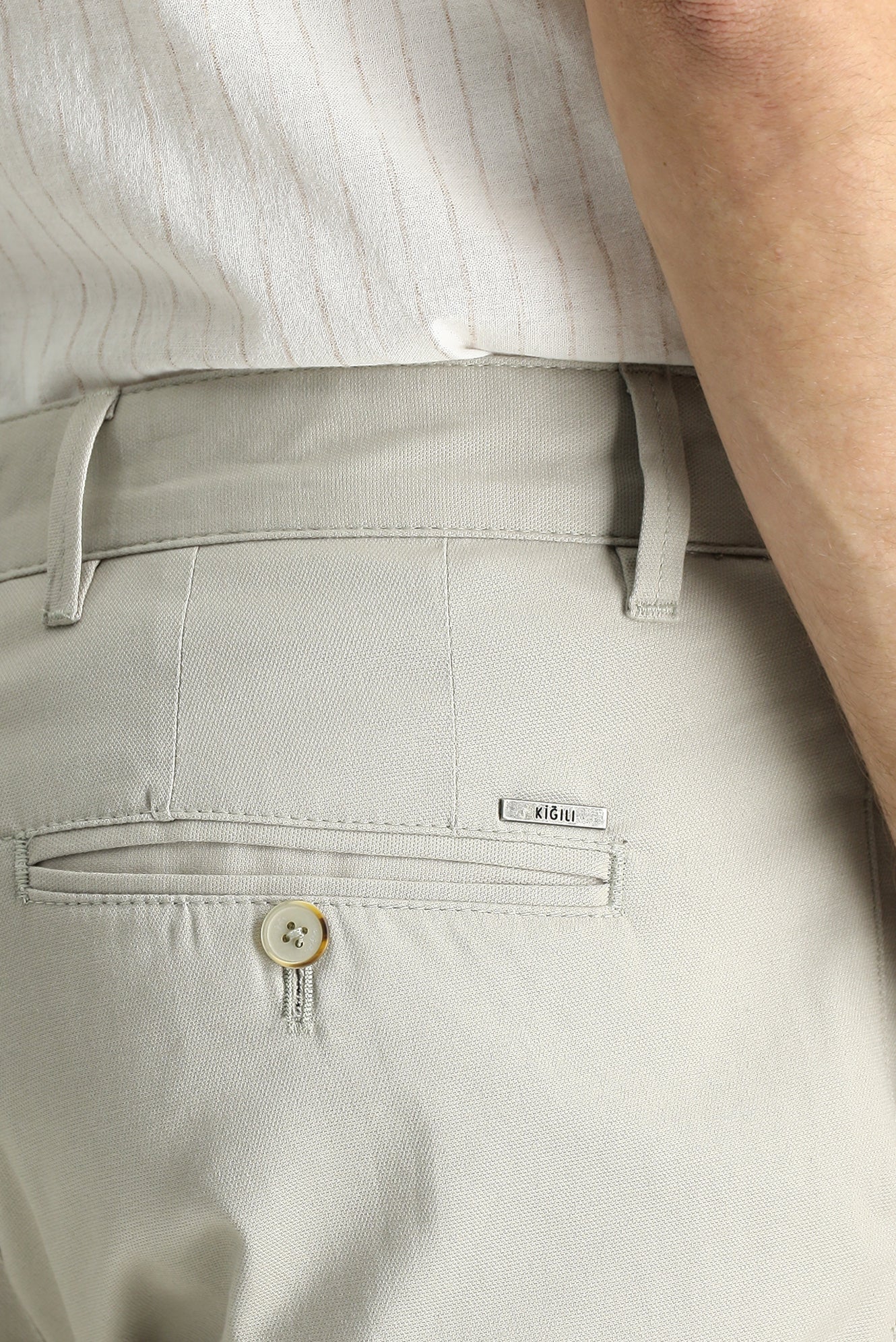 Açık Vizon Relaxed Fit Rahat Kesim Desenli Likralı Kanvas / Chino Pantolon - Image 5