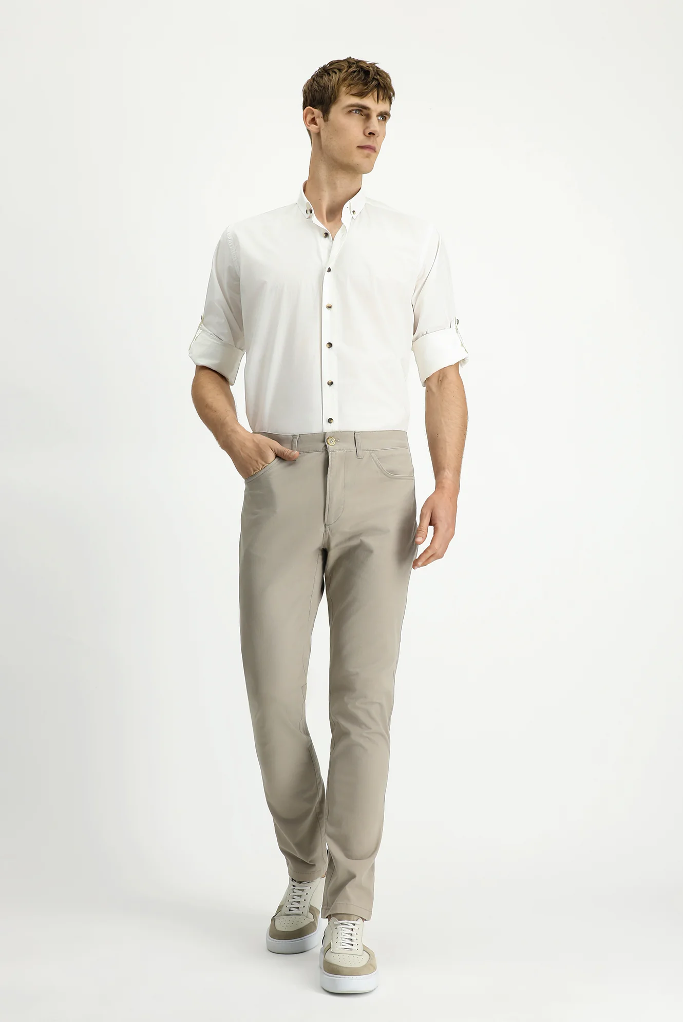 Açık Vizon Relaxed Fit Rahat Kesim Likralı Yandan Cepli Kanvas / Chino Pantolon - Image 3