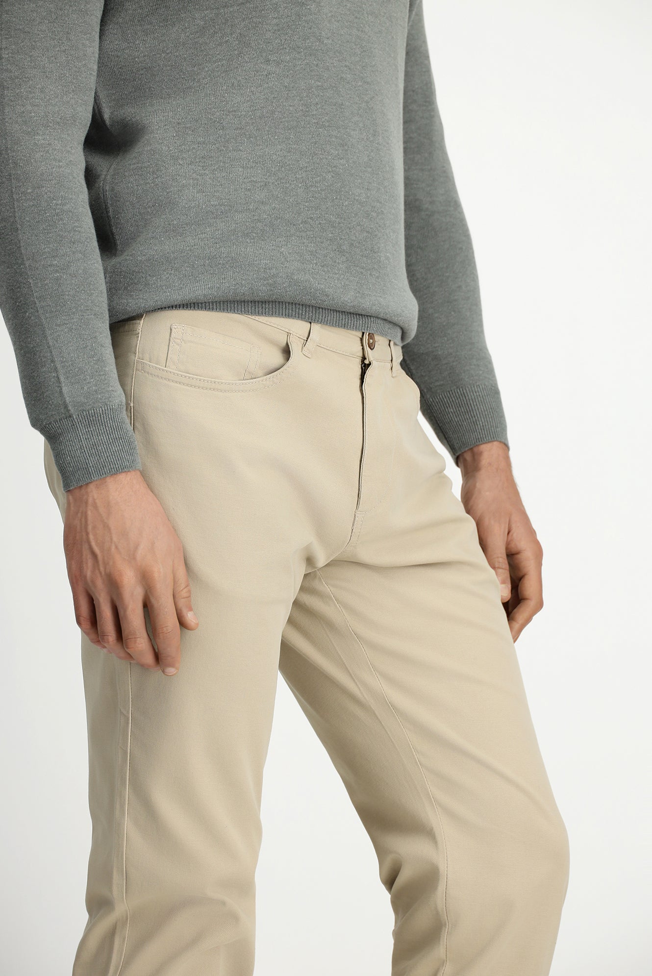 Açık Vizon 7 Drop Slim Fit Dar Kesim Likralı Kanvas / Chino Pantolon - Image 3