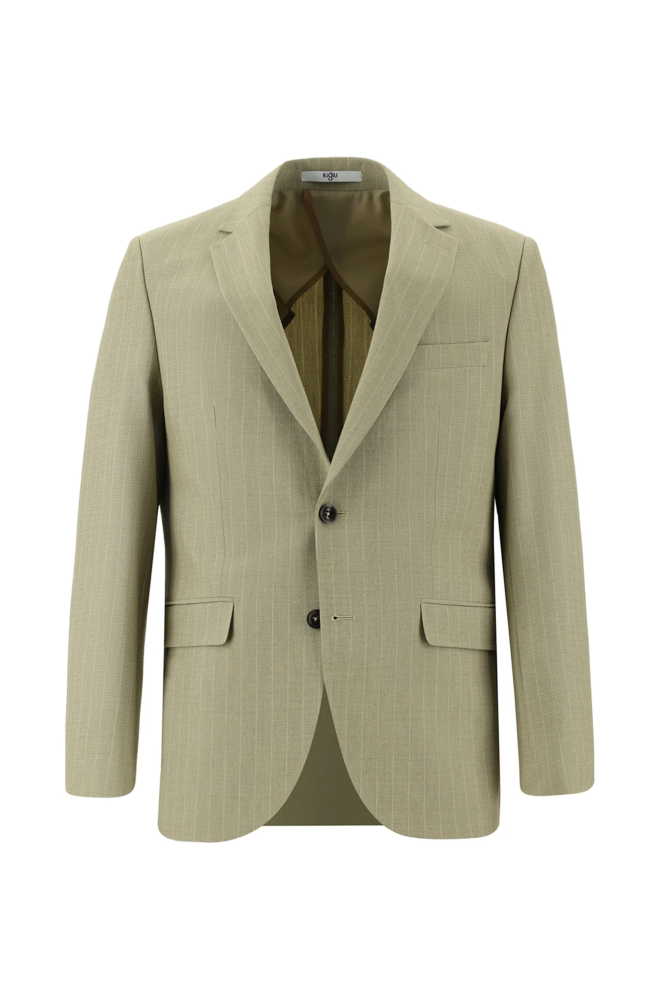 Açık Vizon 7 Drop Slim Fit Dar Kesim Beli Lastikli İpli Çizgili Takım Elbise - Image 2