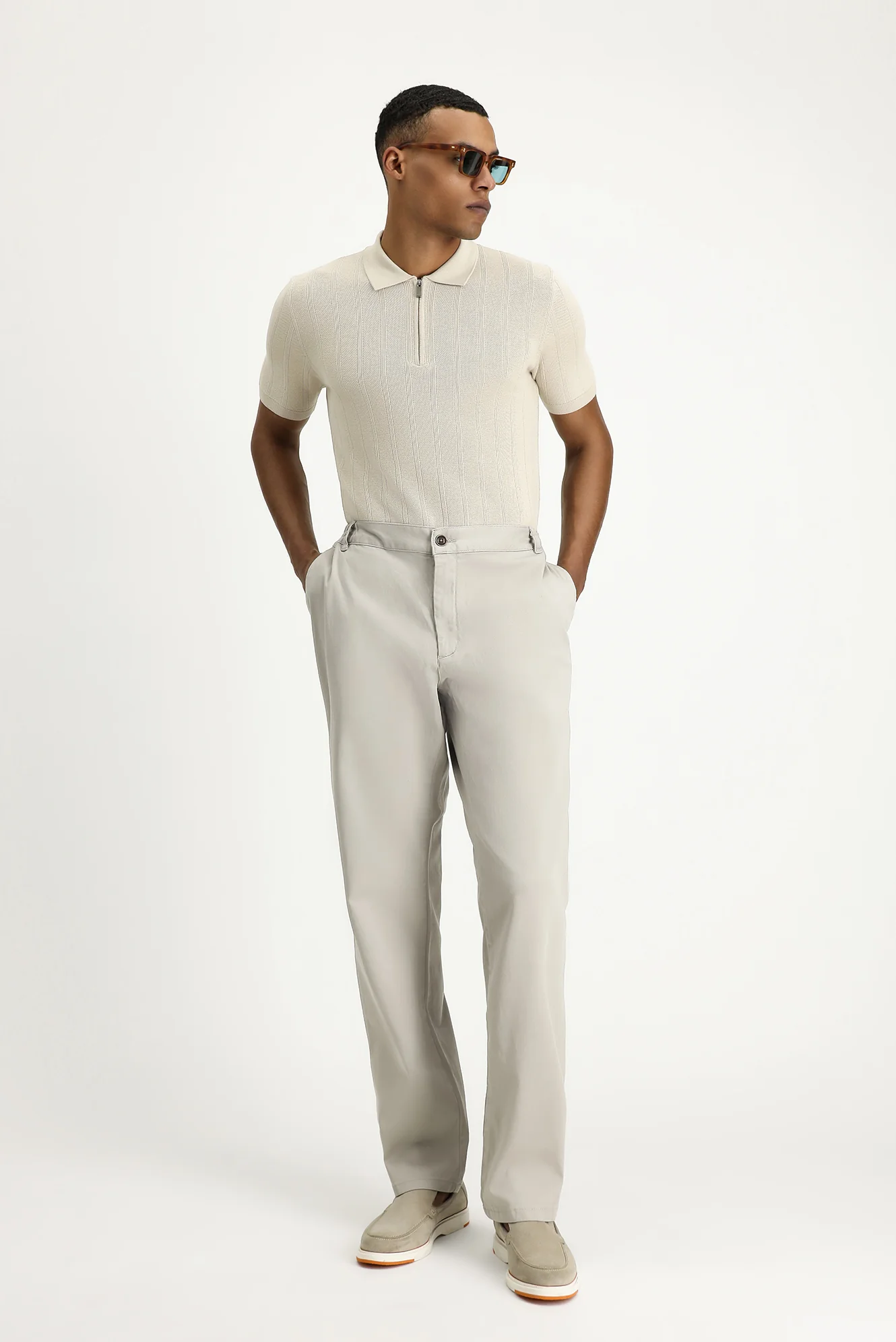 Açık Vizon Slim Fit Dar Kesim Beli Lastikli Likralı Pantolon - Image 2