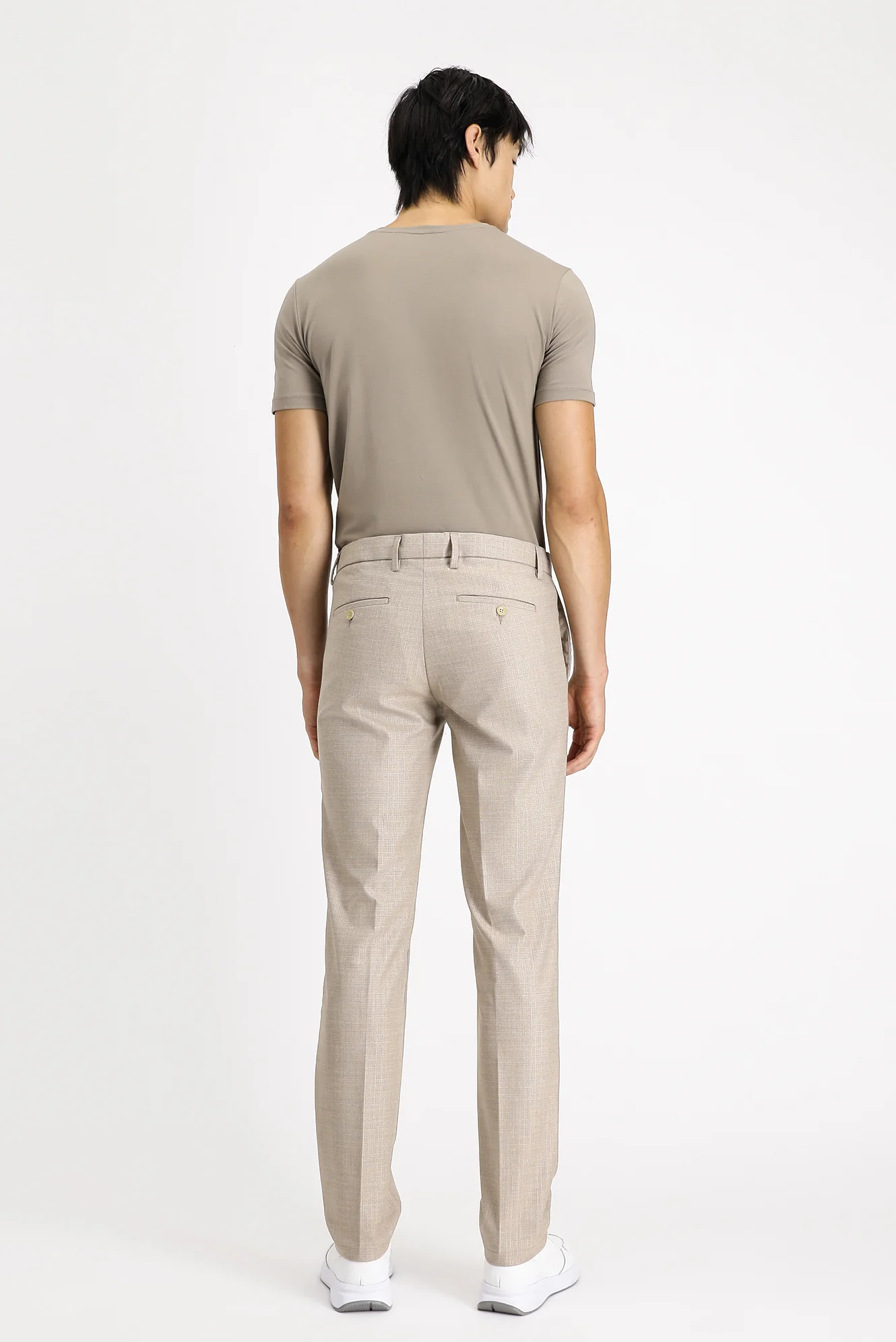 Açık Vizon 7 Drop Slim Fit Dar Kesim Desenli Beli Lastikli İpli Likralı Klasik Kumaş Pantolon - Image 4