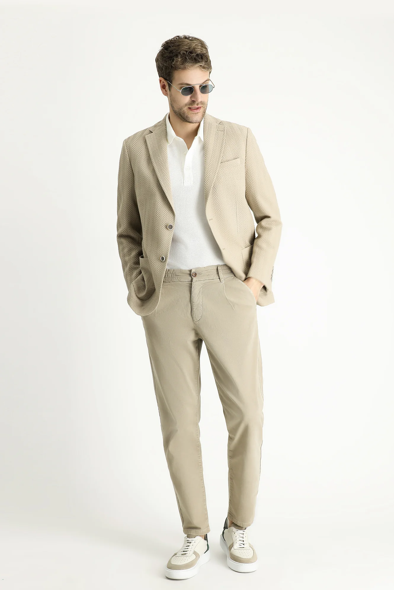 Açık Vizon 7 Drop Slim Fit Dar Kesim Desenli Spor Ceket - Image 2