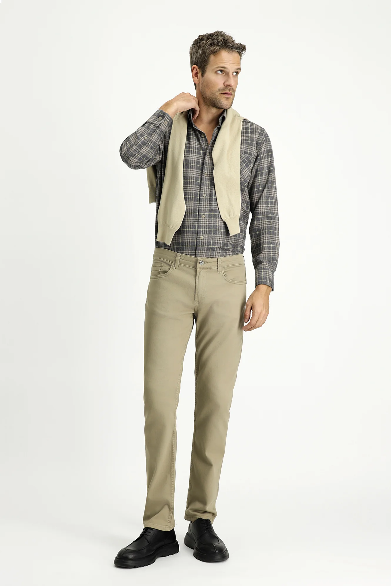 Açık Vizon Slim Fit Dar Kesim Likralı Kanvas / Chino Pantolon