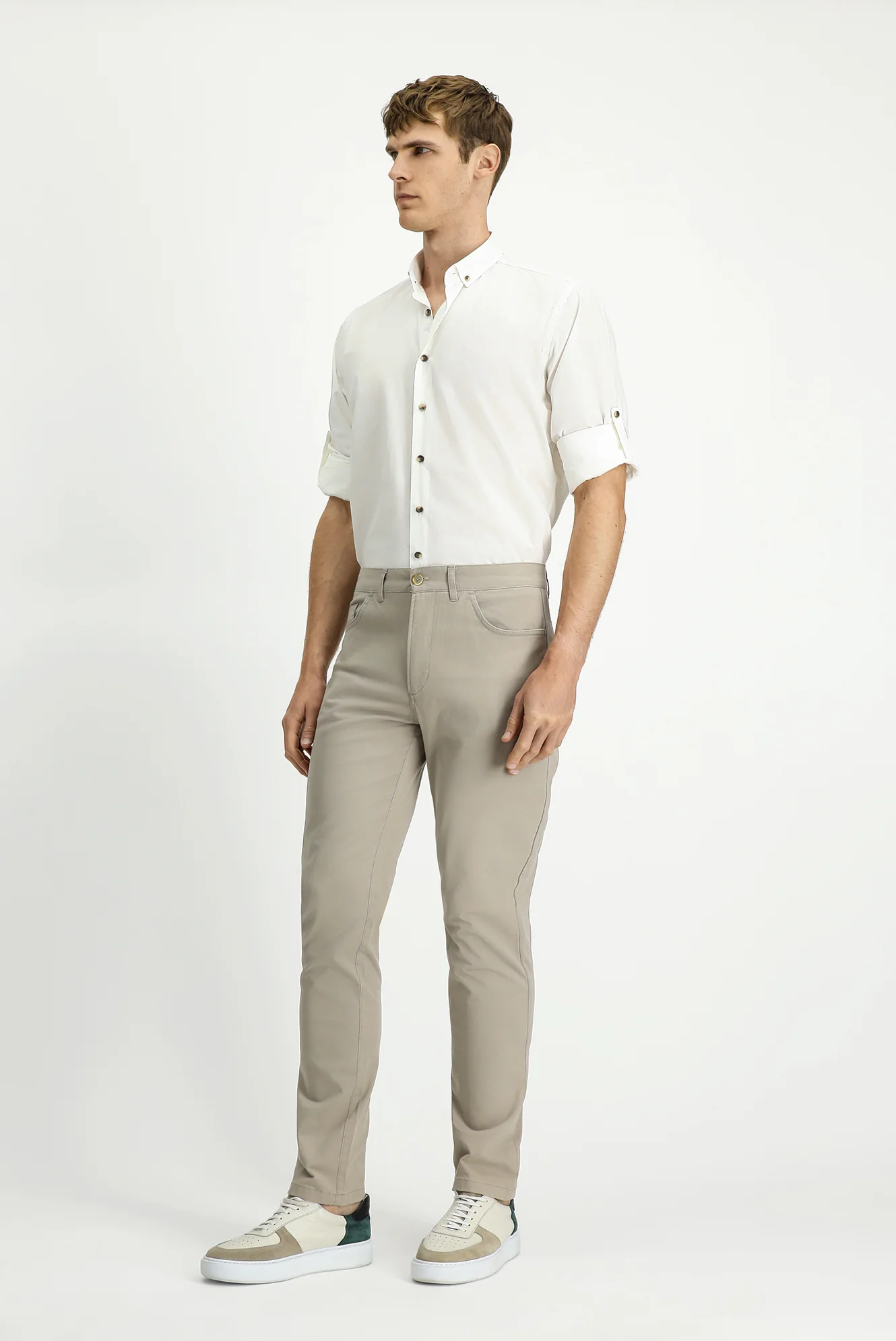 Açık Vizon Slim Fit Dar Kesim Likralı Yandan Cepli Kanvas / Chino Pantolon - Image 2