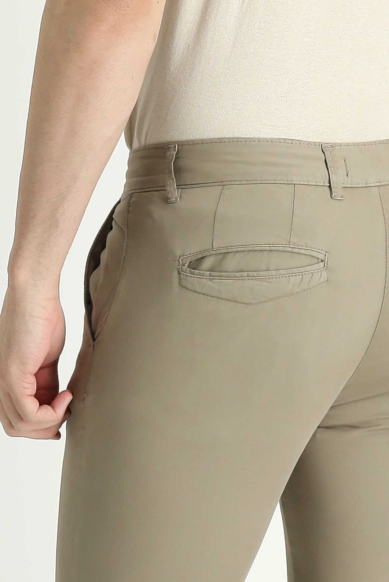 Açık Vizon Slim Fit Dar Kesim Likralı Saten Kanvas / Chino Pantolon - Image 4