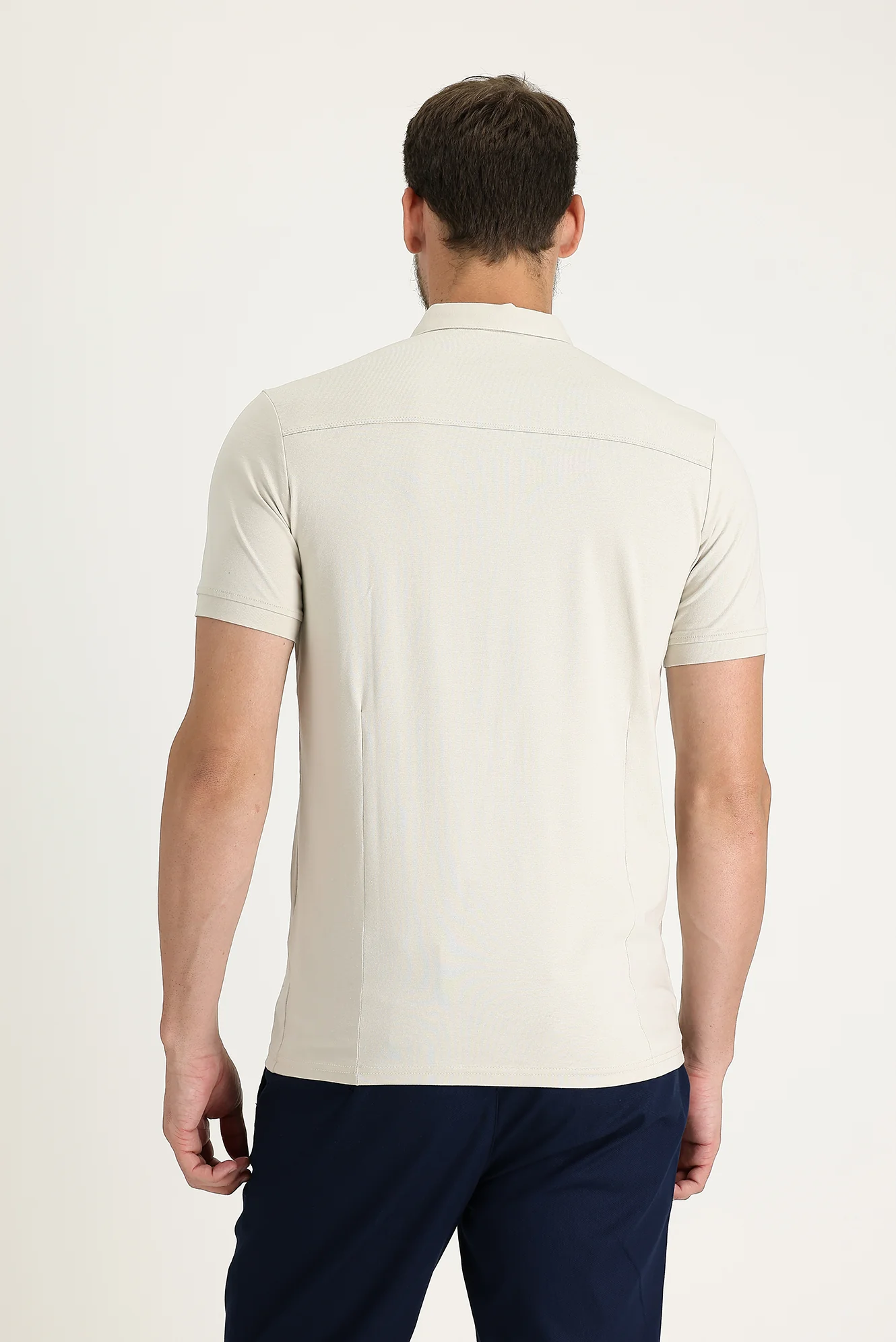 Açık Vizon Slim Fit Dar Kesim Pamuklu Süprem Polo Yaka Tişört - Image 3