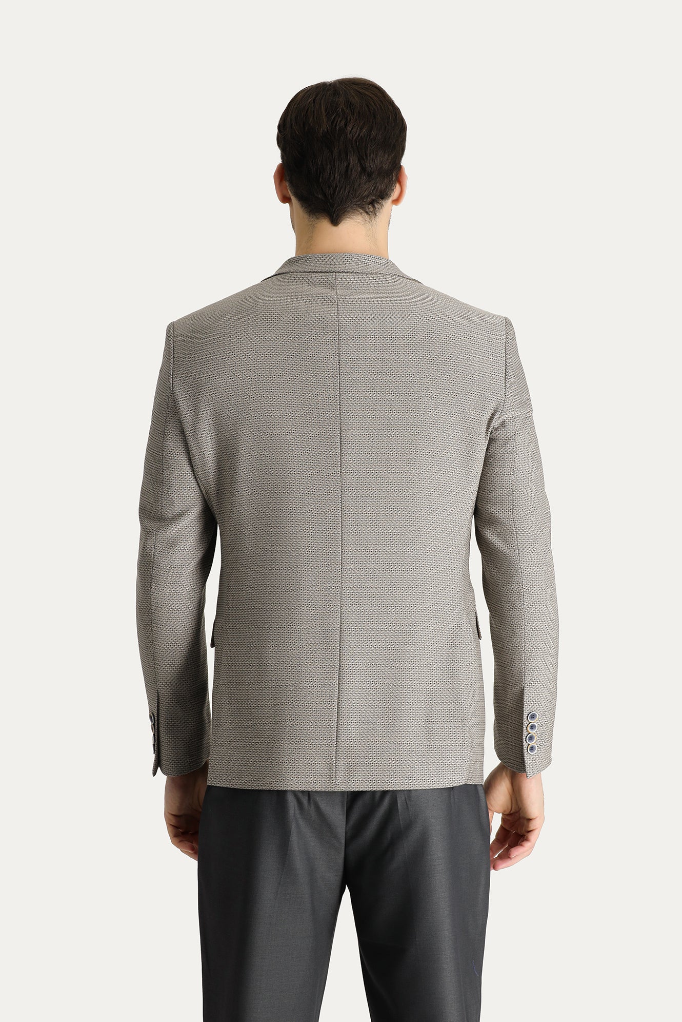 Açık Vizon 7 Drop Slim Fit Dar Kesim Yünlü Klasik Desenli Ceket - Image 4