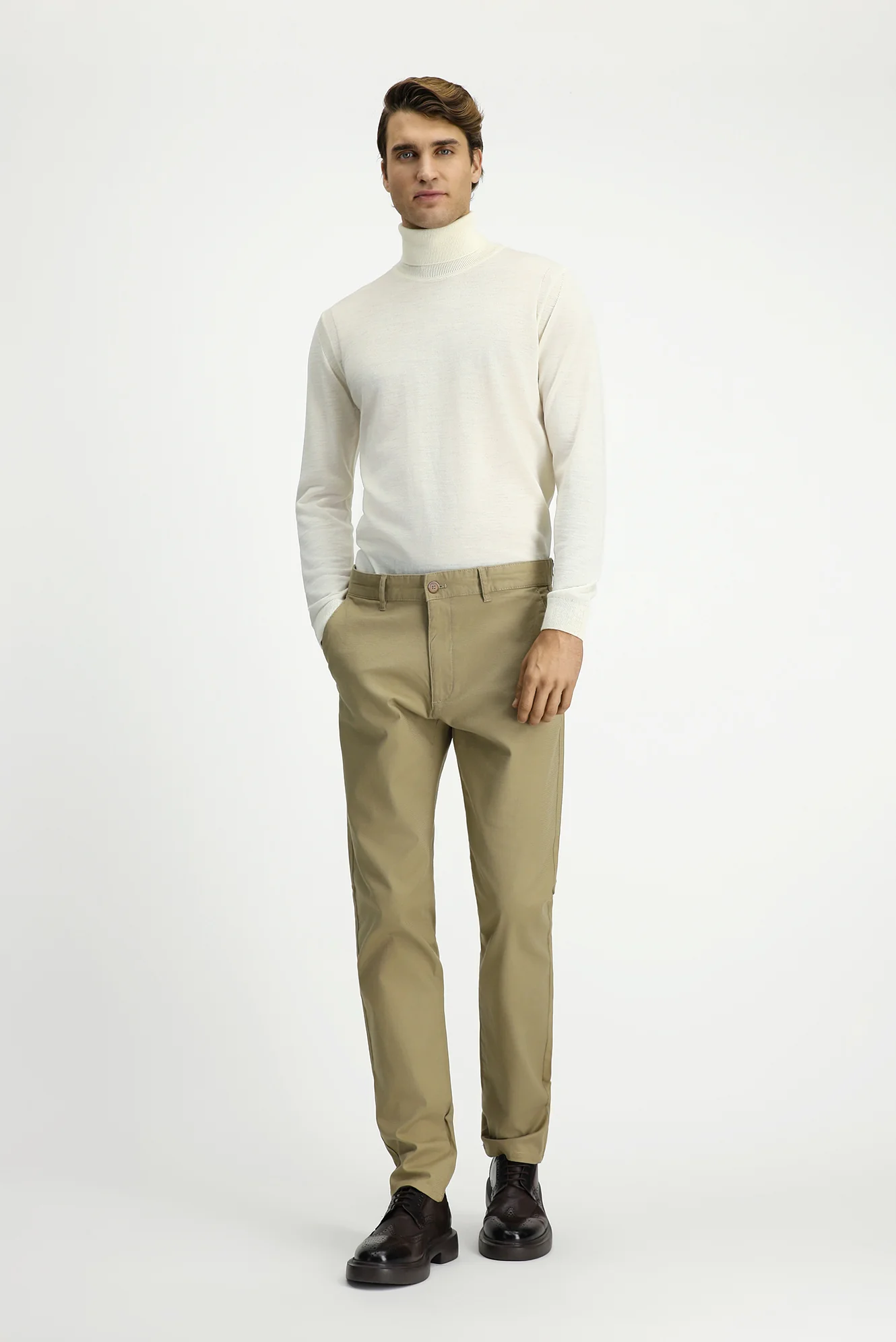 Açık Vizon Slim Fit Dar Kesim Likralı Desenli Kanvas / Chino Pantolon - Image 2