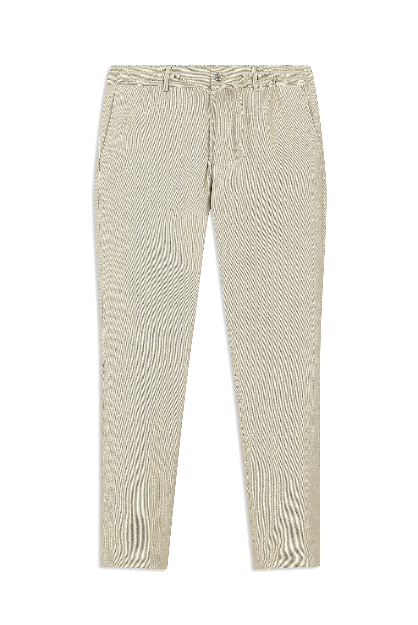 Açık Vizon 7 Drop Super Slim Fit Eksra Dar Kesim Beli Lastikli İpli Gofre Likralı Klasik Kumaş Pantolon - Image 6