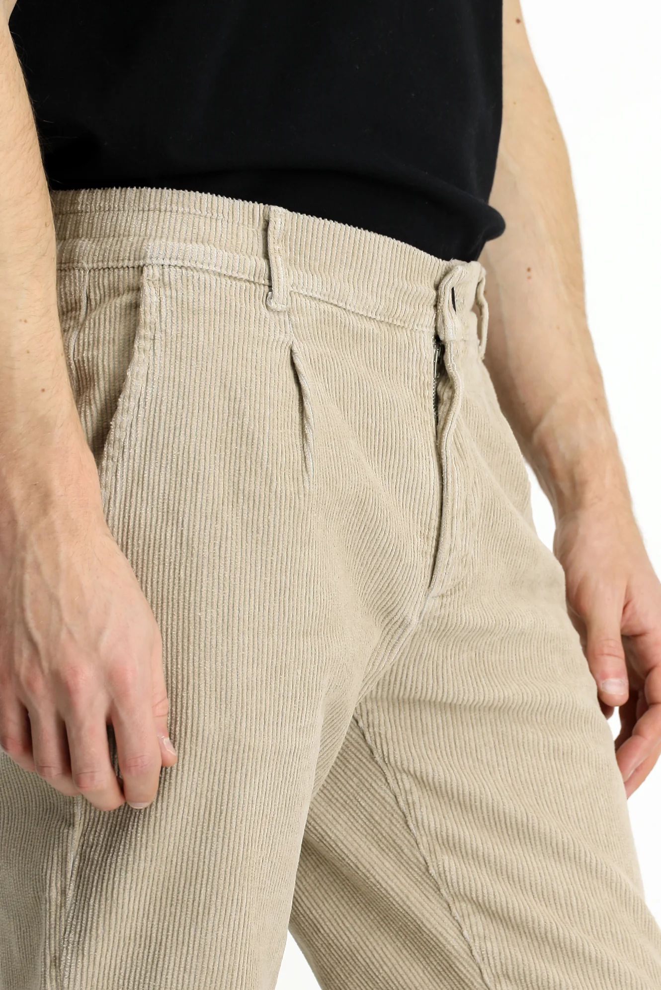 Açık Vizon Tapered Fit Likralı Kadife Pantolon - Image 6