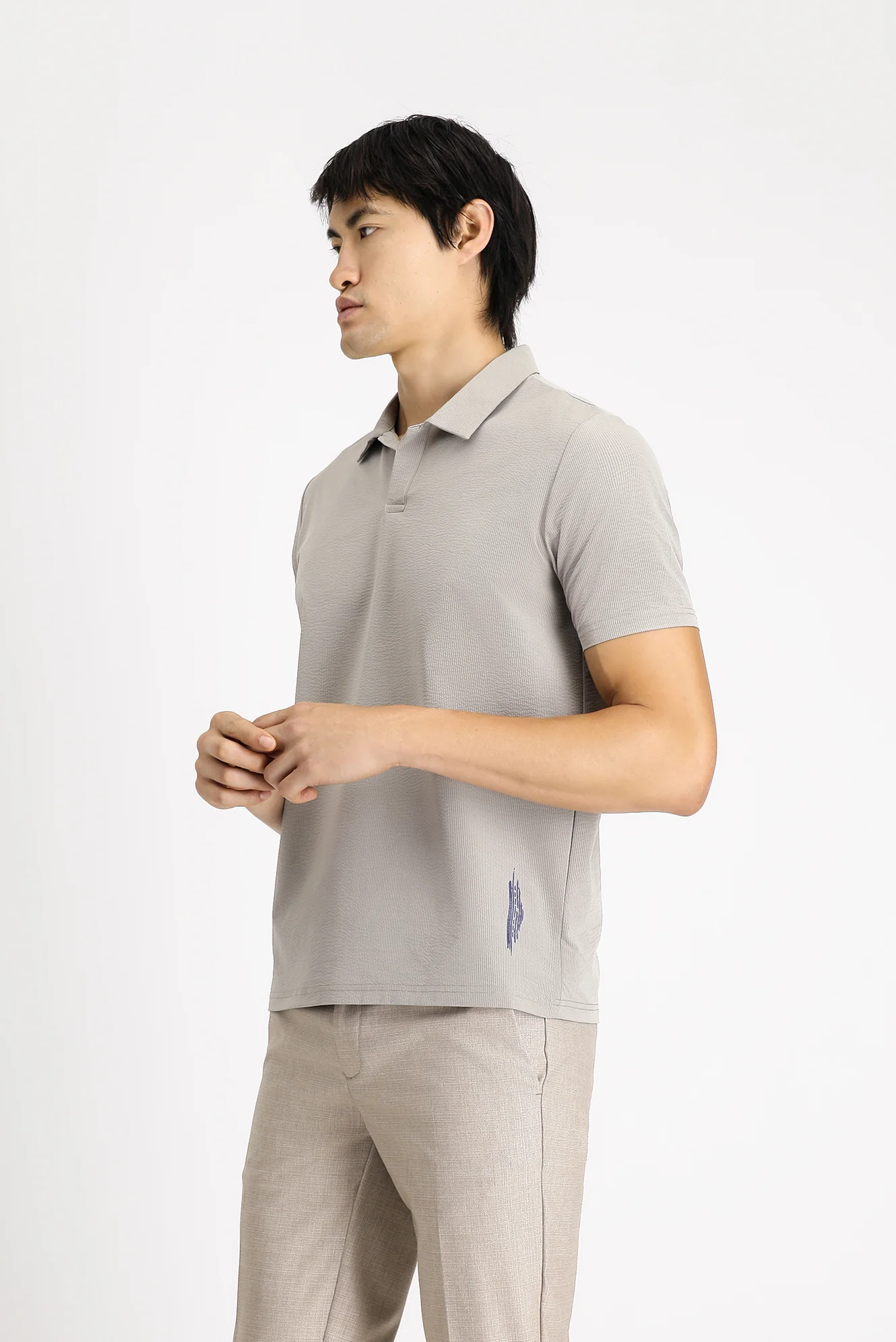 Açık Vizon Techno-Line Polo Yaka Regular Fit Baskılı Tişört - Image 3