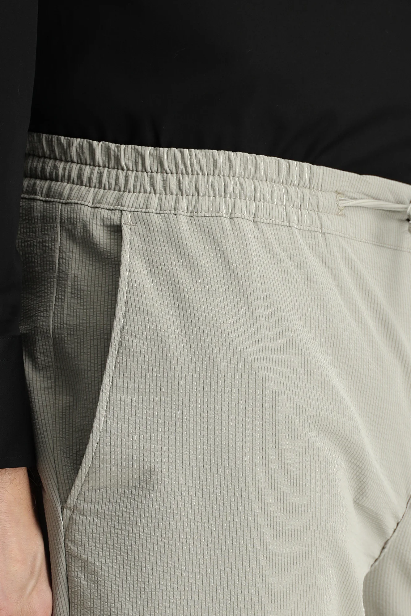 Açık Vizon Techno-Line 7 Drop Slim Fit Dar Kesim Beli Lastikli İpli Klasik Kumaş Pantolon - Image 4